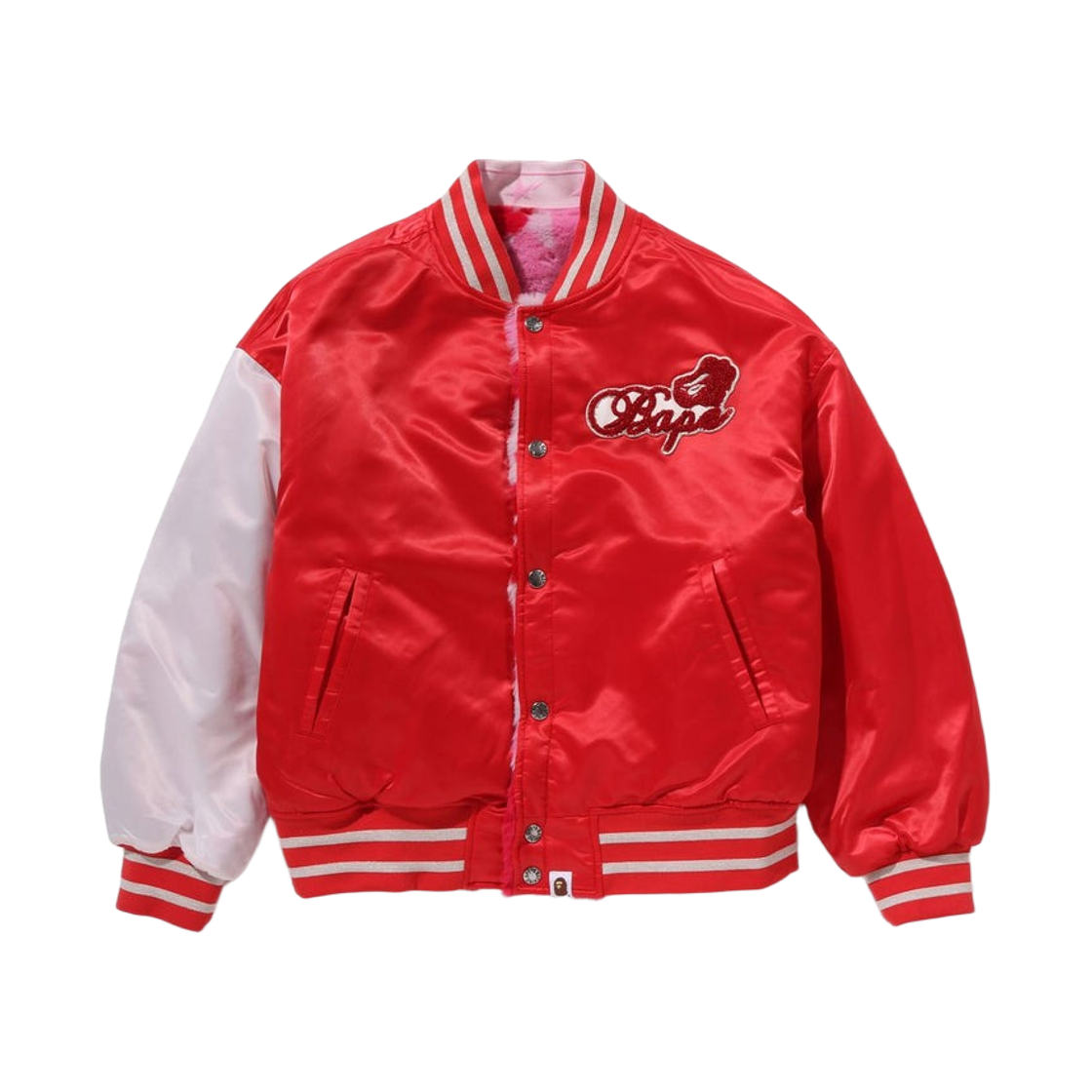 (W) 베이프 ABC 카모 멀티 로고 리버시블 바시티 자켓 레드((W) BAPE ABC Camo Multi Logo Reversible Varsity Jacket Red) - 2