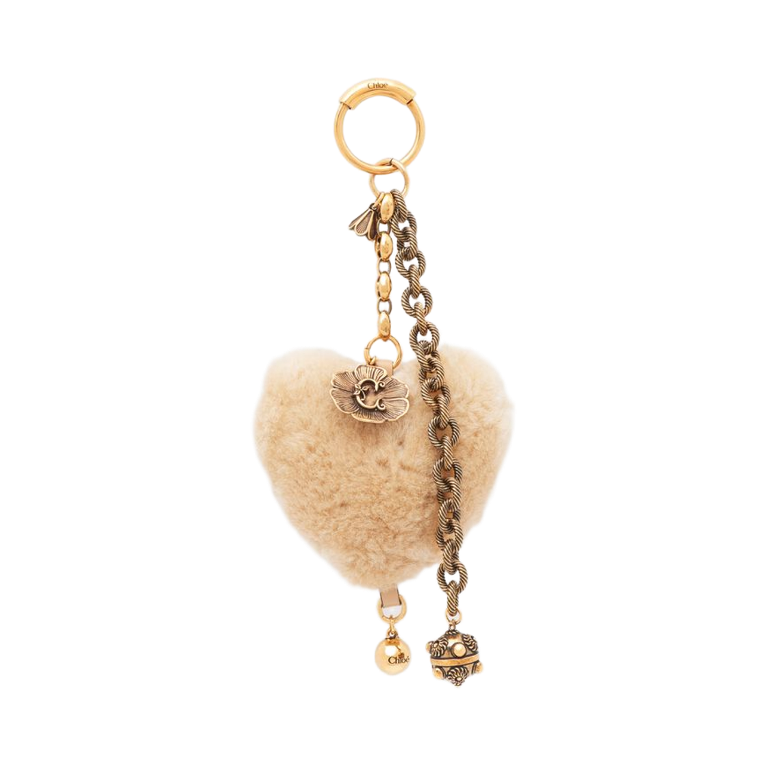 끌로에 브래스 심볼 하트 셔링 백 참 써머리 베이지(Chloe Symbols Heart Shearling Bag Charm in Brass Summery Beige)