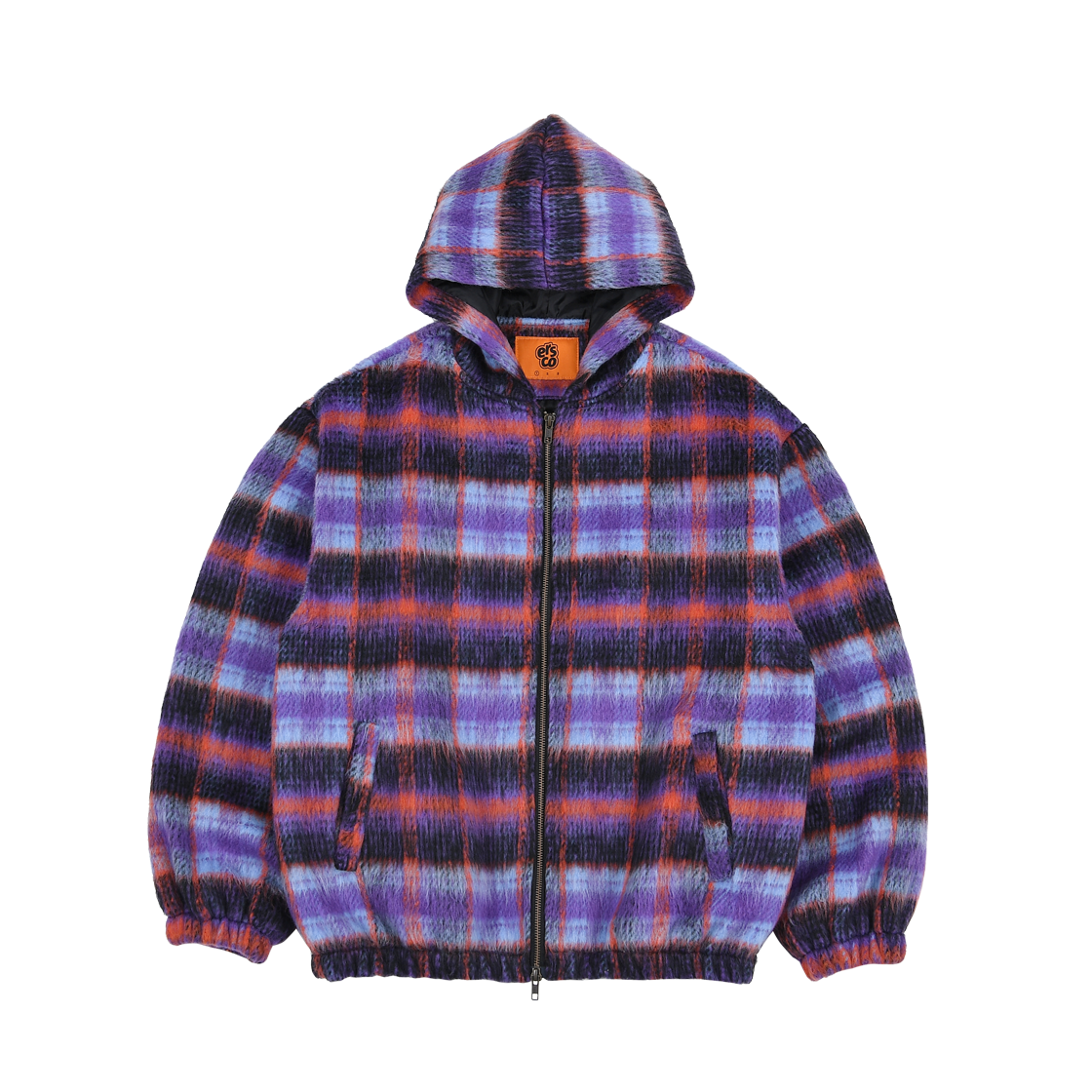 ersco-0130 ersco Hairy Plaid Hoodie Zip Purple