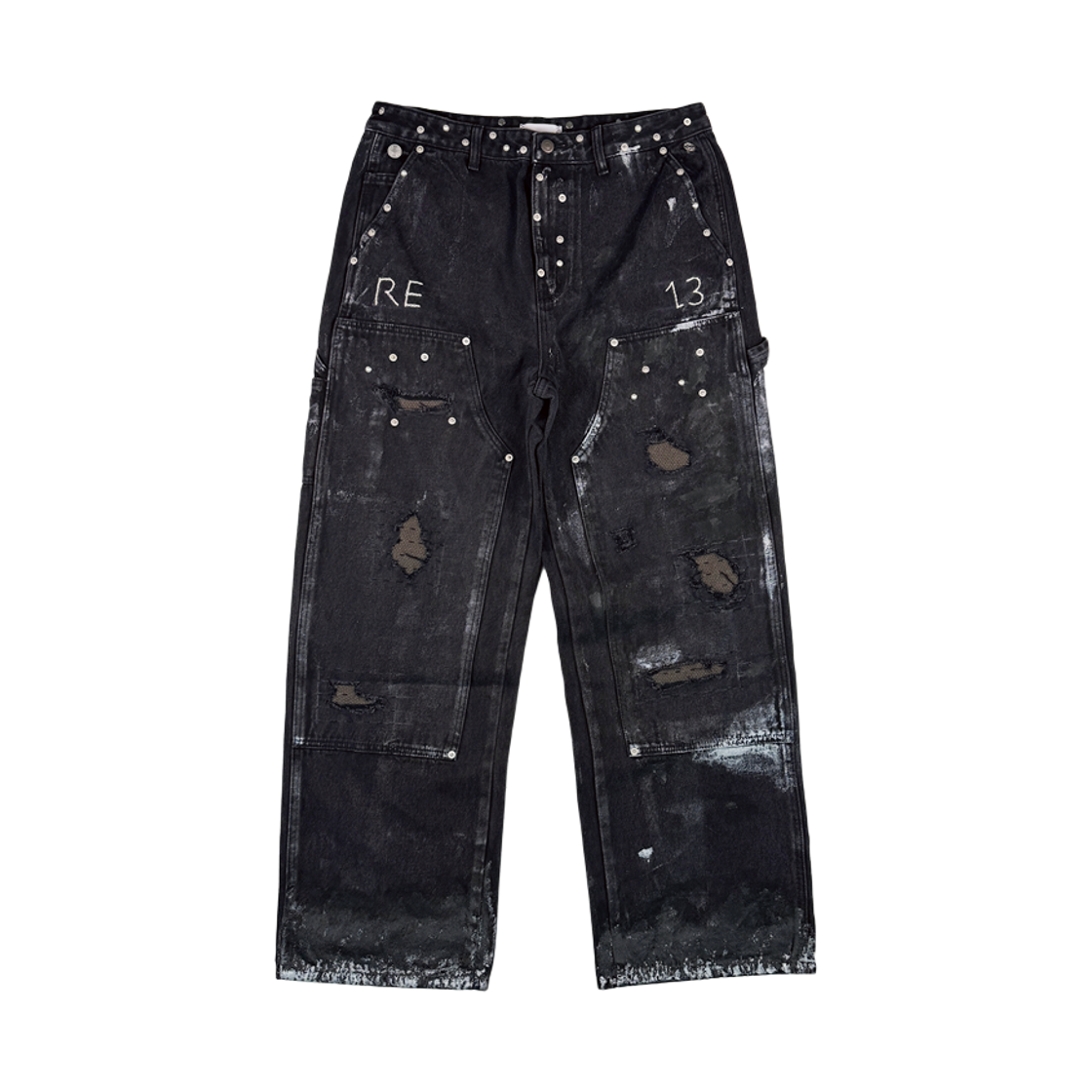 25-B001 BK Resurrection13 Painted Detail Double Knee Pants Black