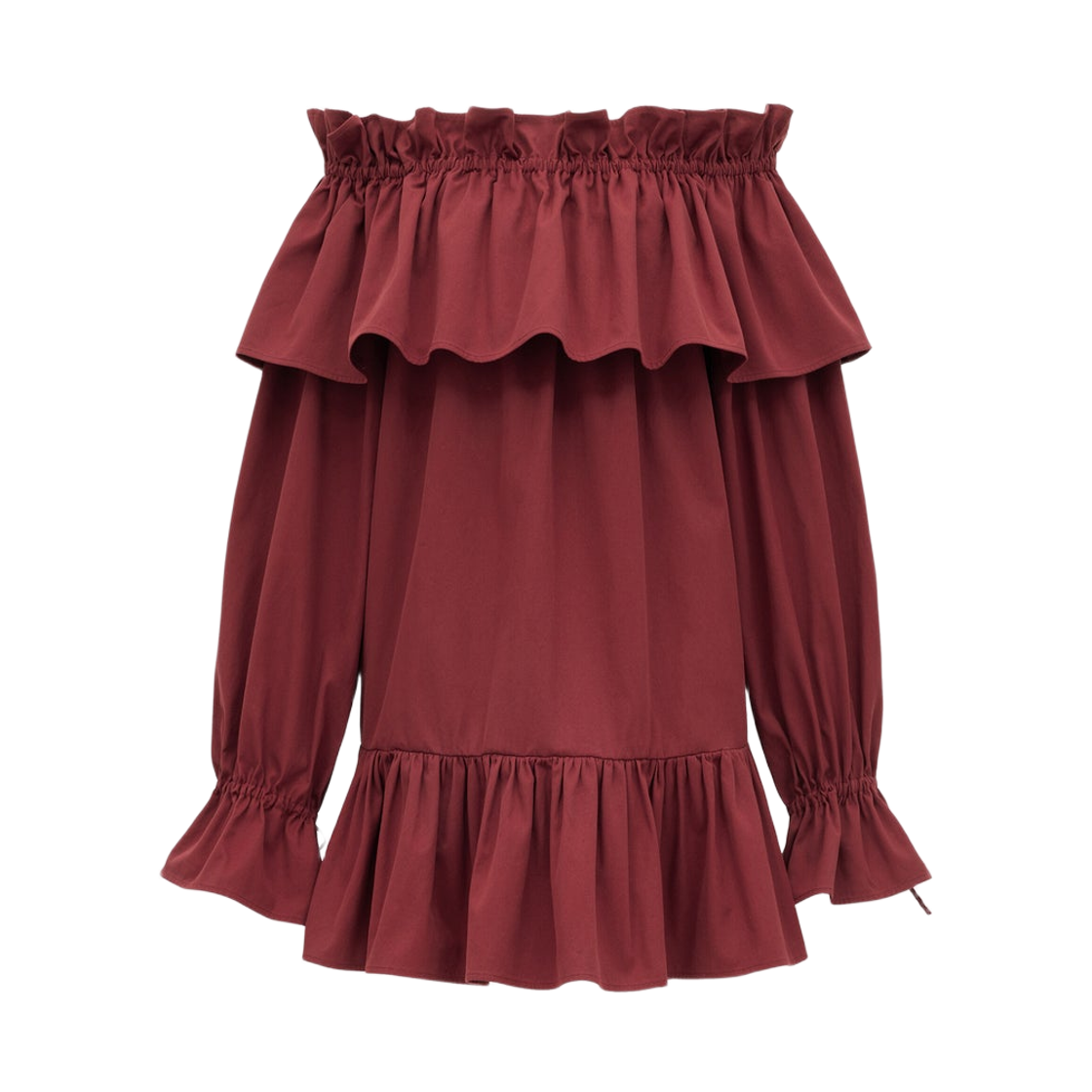 (W) 생로랑 코튼 트윌 러플 드레스 레드((W) Saint Laurent Ruffled Dress in Cotton Twill Red)