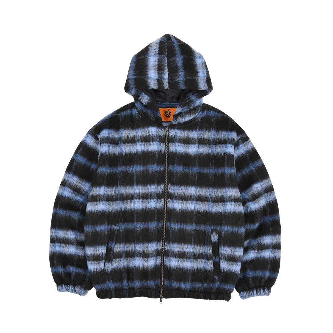 ersco-0129 ersco Hairy Plaid Hoodie Zip Blue