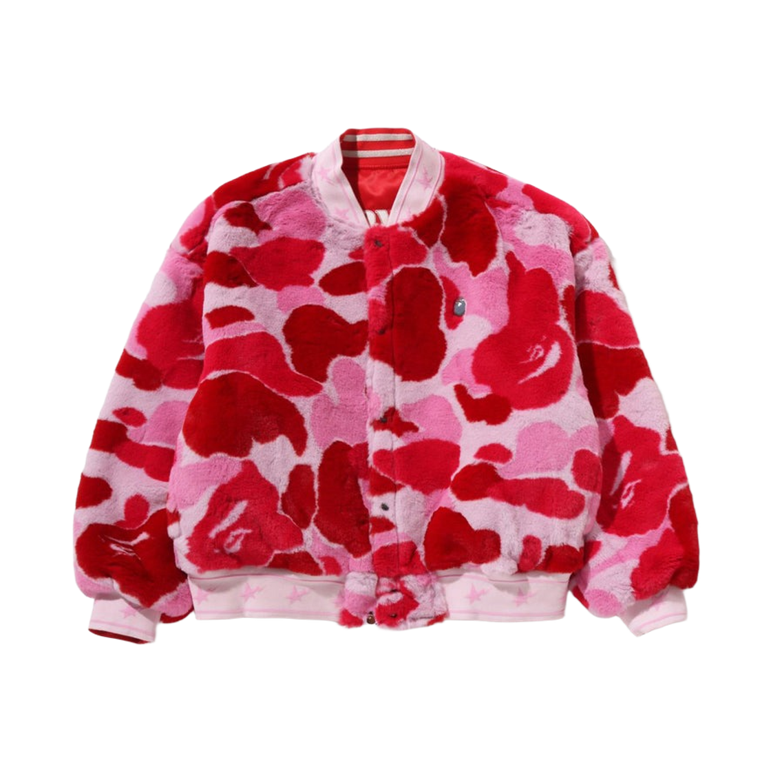 (W) 베이프 ABC 카모 멀티 로고 리버시블 바시티 자켓 레드((W) BAPE ABC Camo Multi Logo Reversible Varsity Jacket Red) - 1