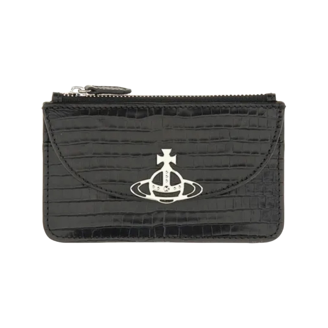 5402000DW-L00C0-N401 Vivienne Westwood Orb Plaque Croco Leather Card Holder Black