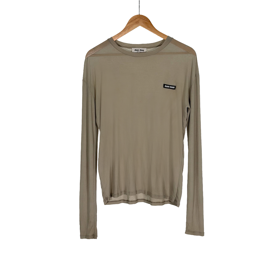 ITHRIWNOORKA Miu Miu Women's Logo Patch Long Sleeve T-Shirt in Permis Stone