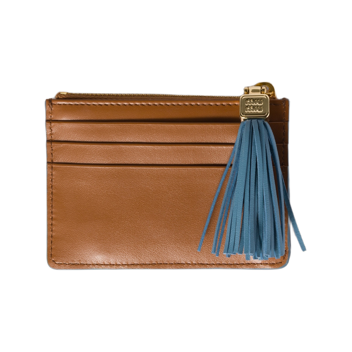 미우 미우 레더 카드 홀더 꼬냑 아스트랄 블루(Miu Miu Leather Card Holder Cognac Astral Blue) - 2