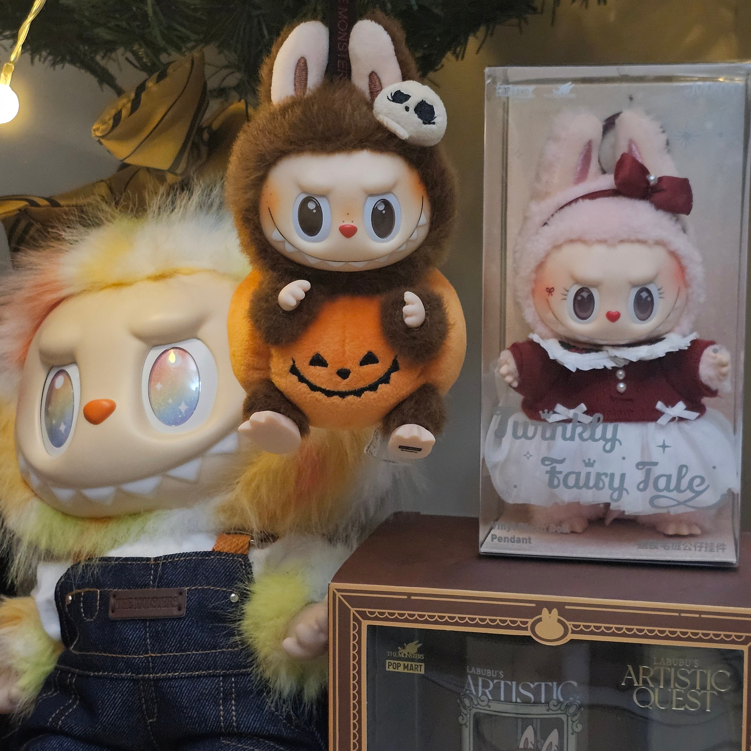 Pop Mart Labubu The Monsters Mokoko Twinkly Fairy Tale Vinyl Plush Pendant, Pop Mart Labubu Halloween Party Series Pumpkin Toy Keyring 착용 스타일