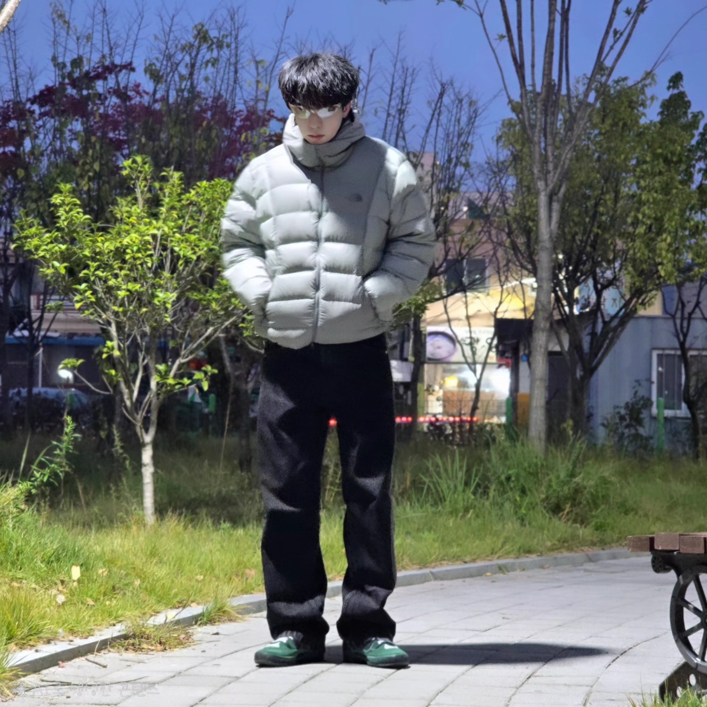 The North Face Ruta Down Jacket Light Khaki - 25SS, Adidas Adicolor Denim Firebird Pants True Black Denim - KR Sizing 착용 스타일 - 7