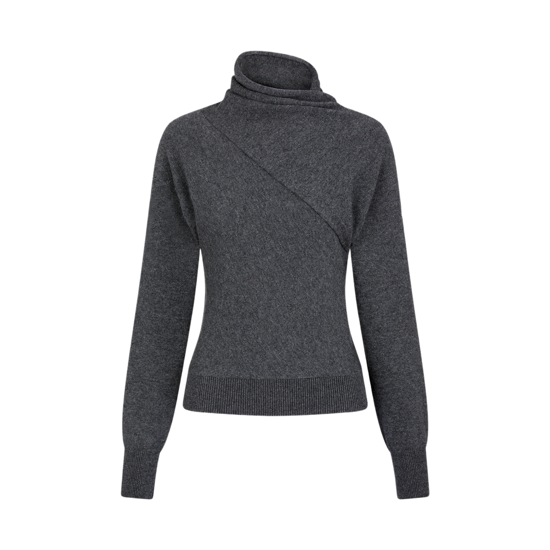 MAK1389-YAX906-IG712 (W) Tom Ford Long Sleeve Wrap Collar Knit Dark Grey Melange