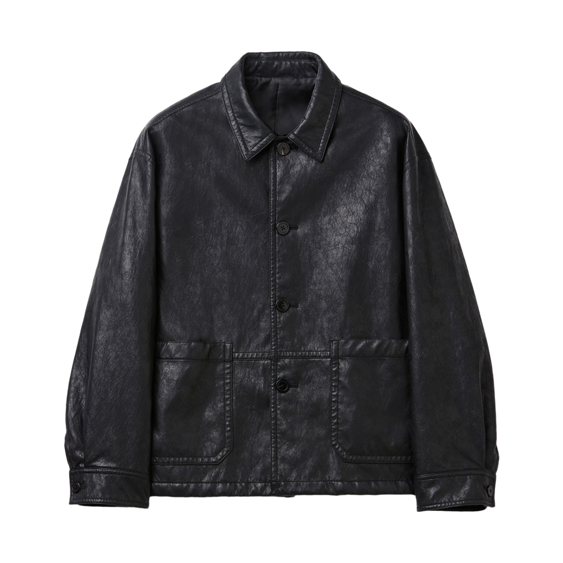 커스텀멜로우 포우 레더 워크 자켓 블랙(Customellow Faux Leather Work Jacket Black)
