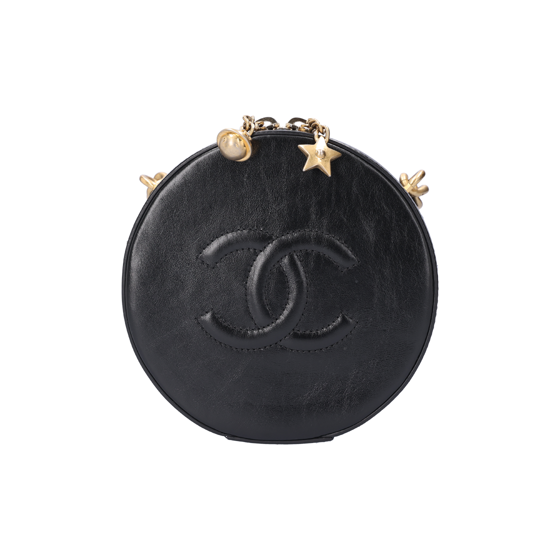 ITOKKK2LOCL3 Chanel Round Leather Black Gold Bag