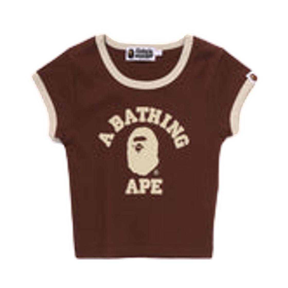 - (W) BAPE College Cropped Trim T-Shirt Brown