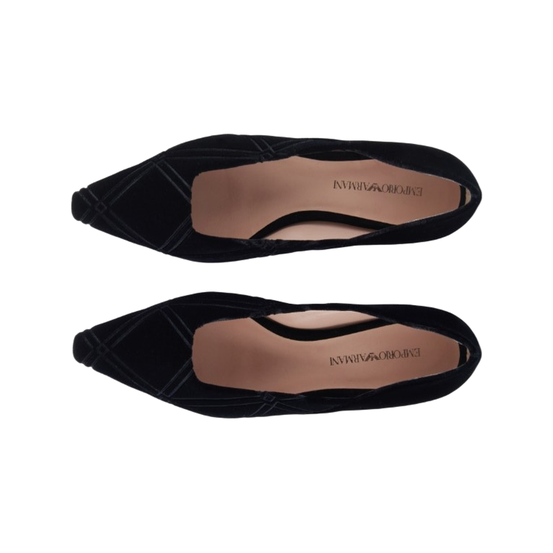 (W) 엠포리오 아르마니 엠보스 모티프 벨벳 발레리나 블랙((W) Emporio Armani Embossed Motif Velvet Ballerinas Black) - 2