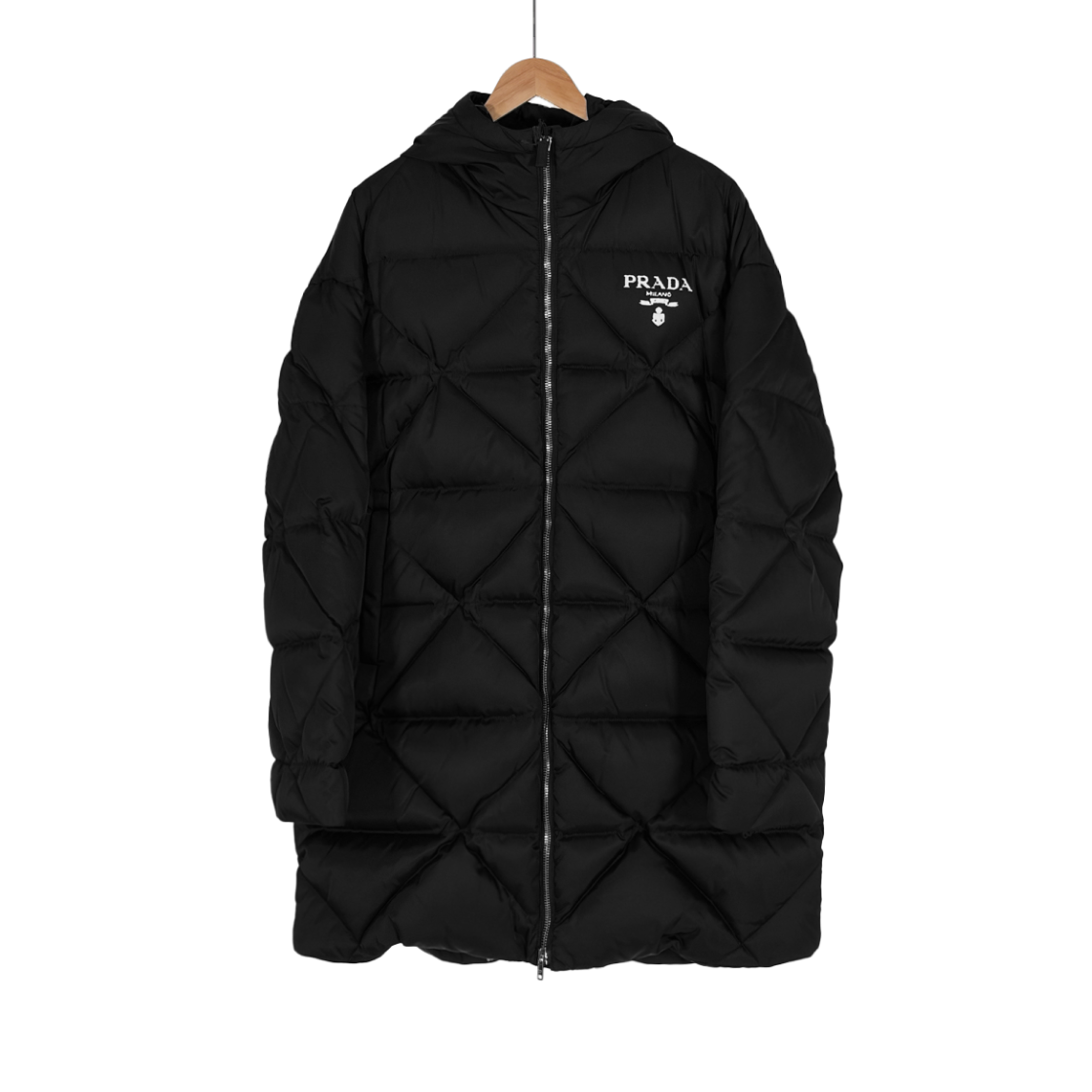 프라다 남성 삼각 로고 리나일론 다운 롱패딩 코트 블랙 [XXL]