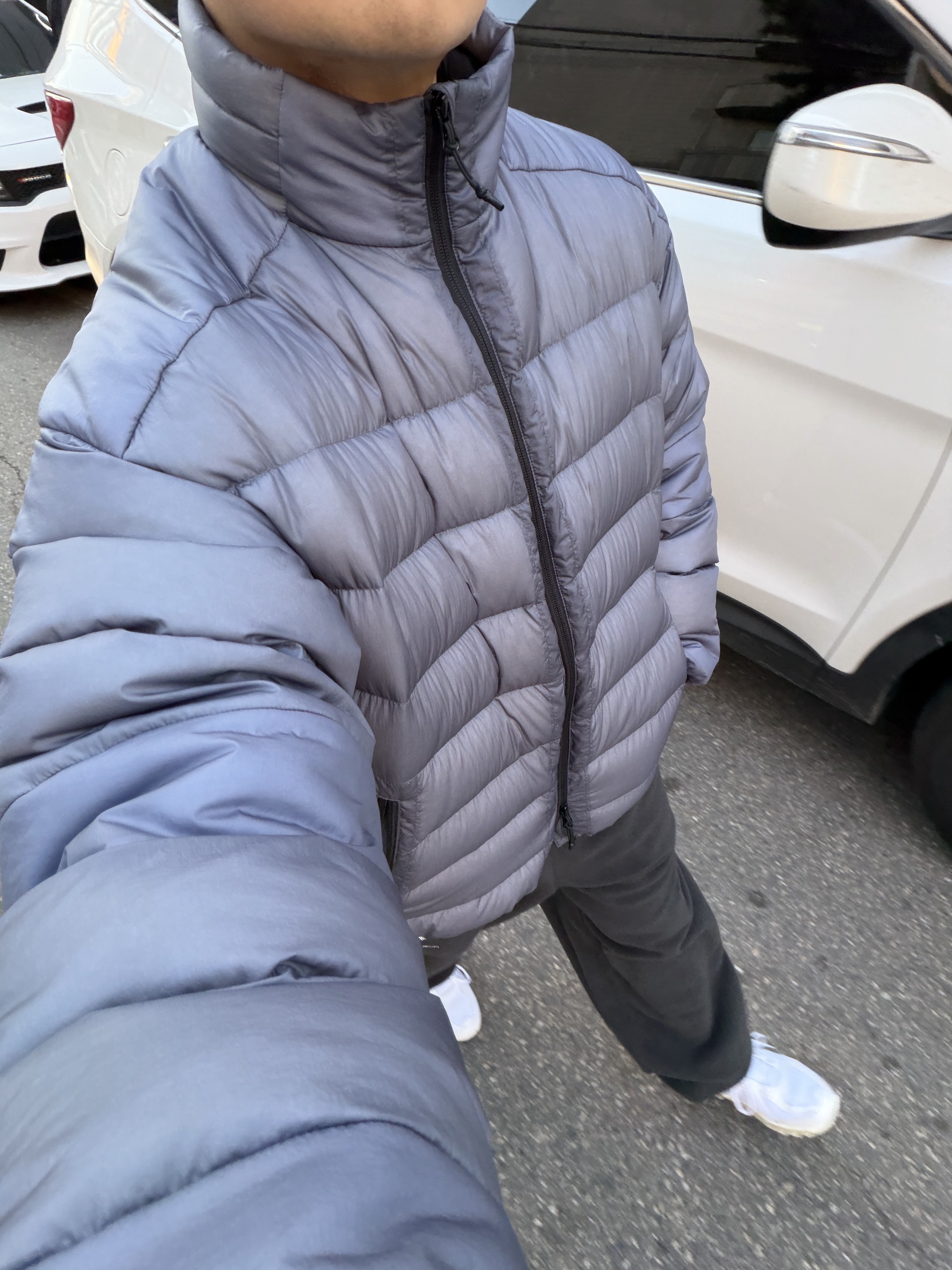 [FW25] moif Helium Down Jacket Sheer Dusty Blue, Asics x JJJJound Gel-Quantum 360 I AMP White Marshmallow 착용 스타일 - 2