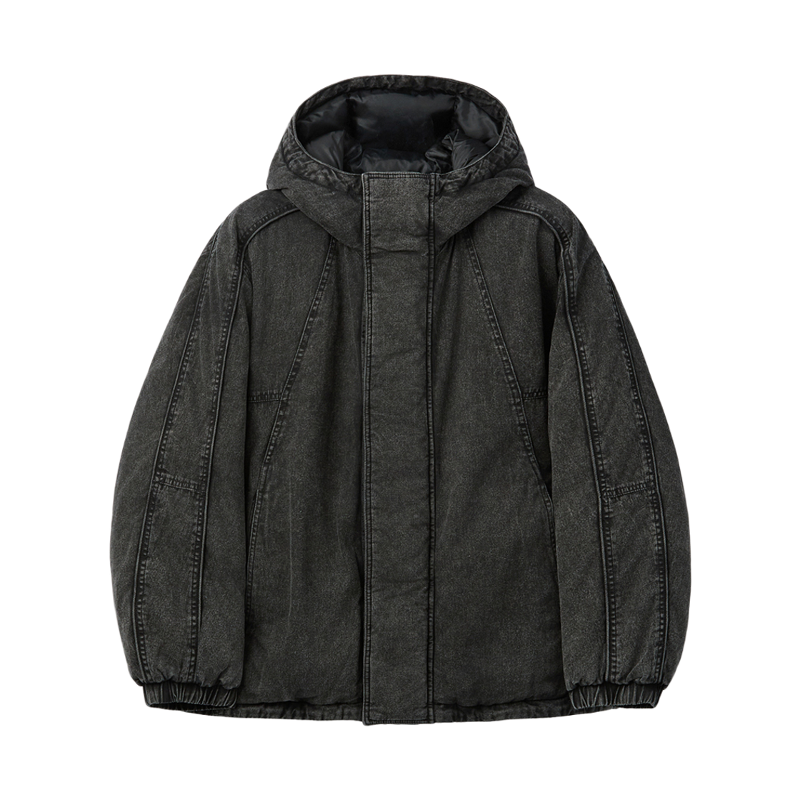 커스텀멜로우 데님 다이드 후드 다운 재킷 다크 그레이(Customellow Denim Dyed Hood Down Jacket Dark Gray)