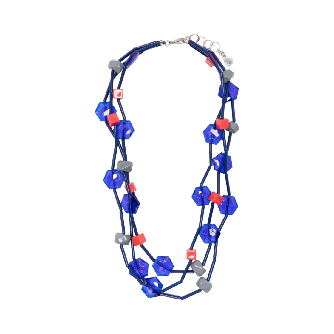 EW002858AF19369MA072 (W) Emporio Armani Multi Strand Necklace with Geometric Elements Red