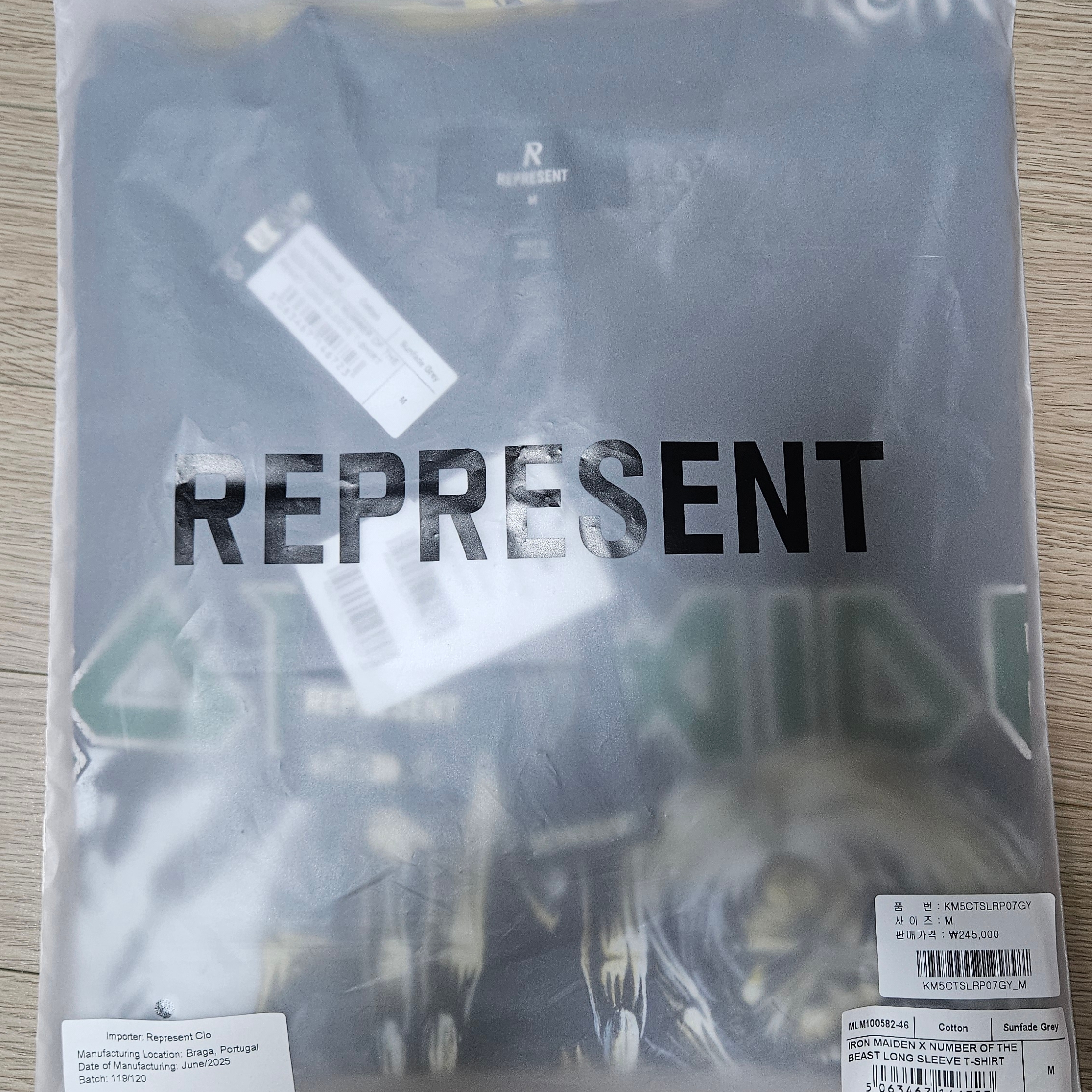 Represent x Iron Maiden Number Of The Beast Long Sleeve T-Shirt Sunfade Grey - 25FW 착용 스타일 - 4