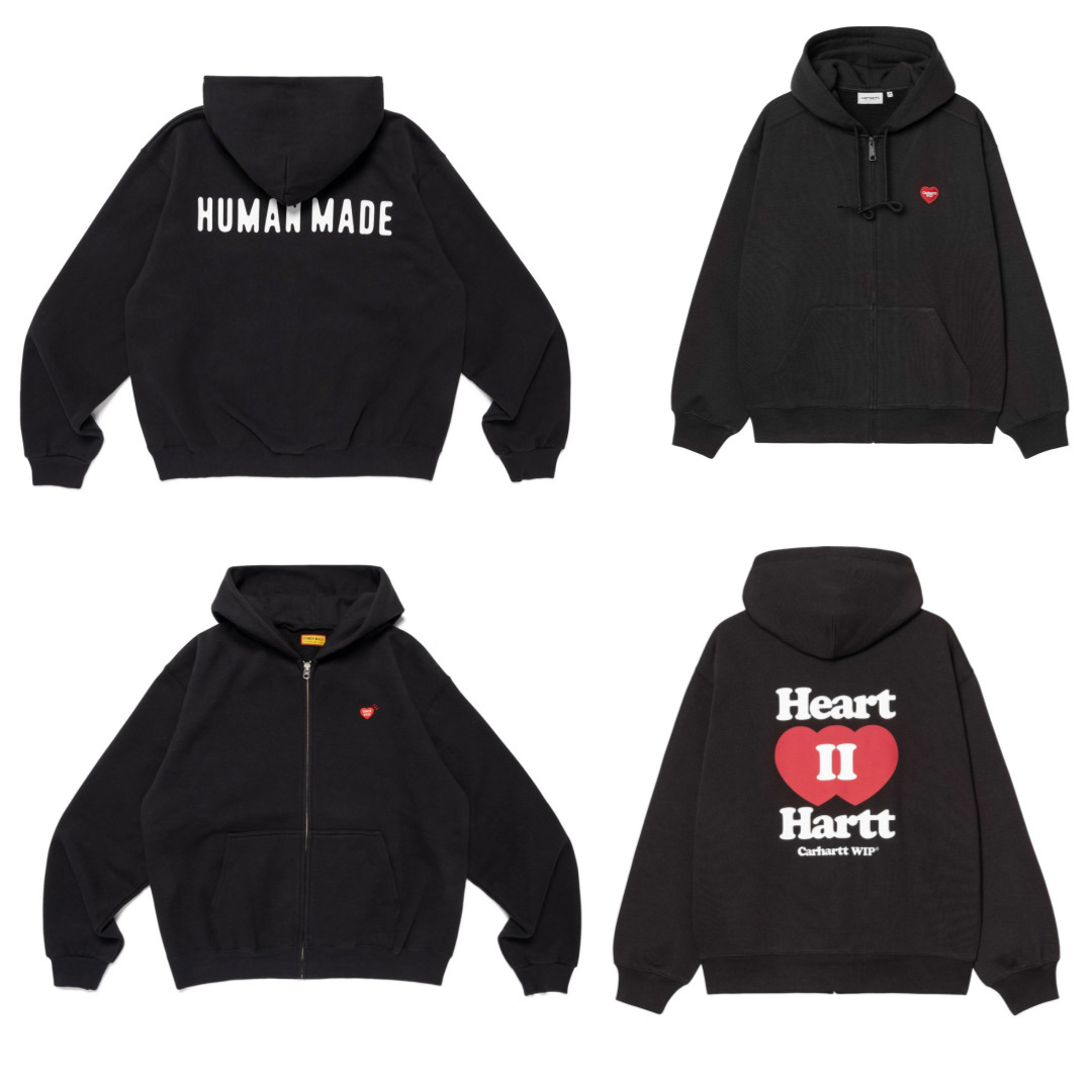 Carhartt WIP Hooded Heart II Hartt Sweat Jacket Black, Human Made Classic Zip-Up Sweat Hoodie Black 착용 스타일