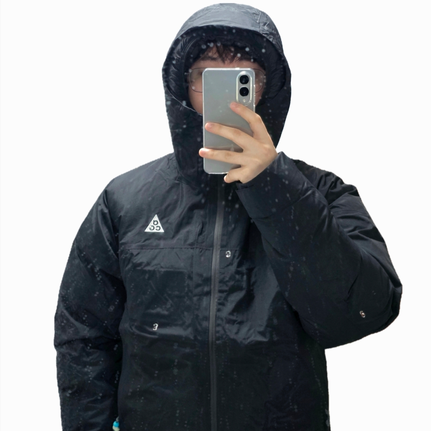 Nike ACG Morpho Storm-Fit ADV Rain Jacket Black - Asia, Nike ACG Therma-Fit ADV Lunar Lake Loose Hooded Jacket Black Summit White - Asia 착용 스타일