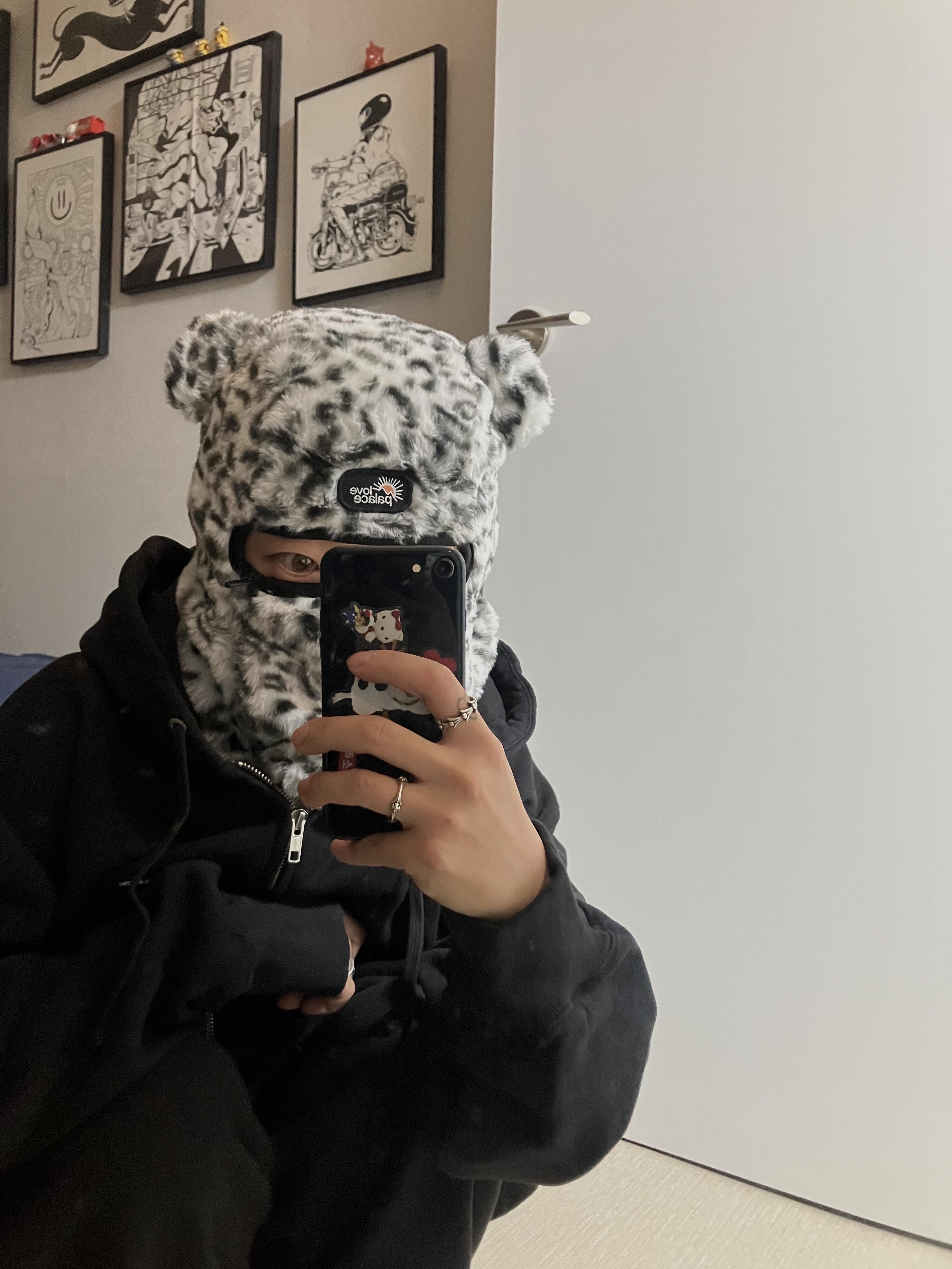 Supreme Small Box Zip Up Hooded Sweatshirt Black - 25FW, Palace Furry Ears Balaclava Snow Leopard - 25FW 착용 스타일 - 1