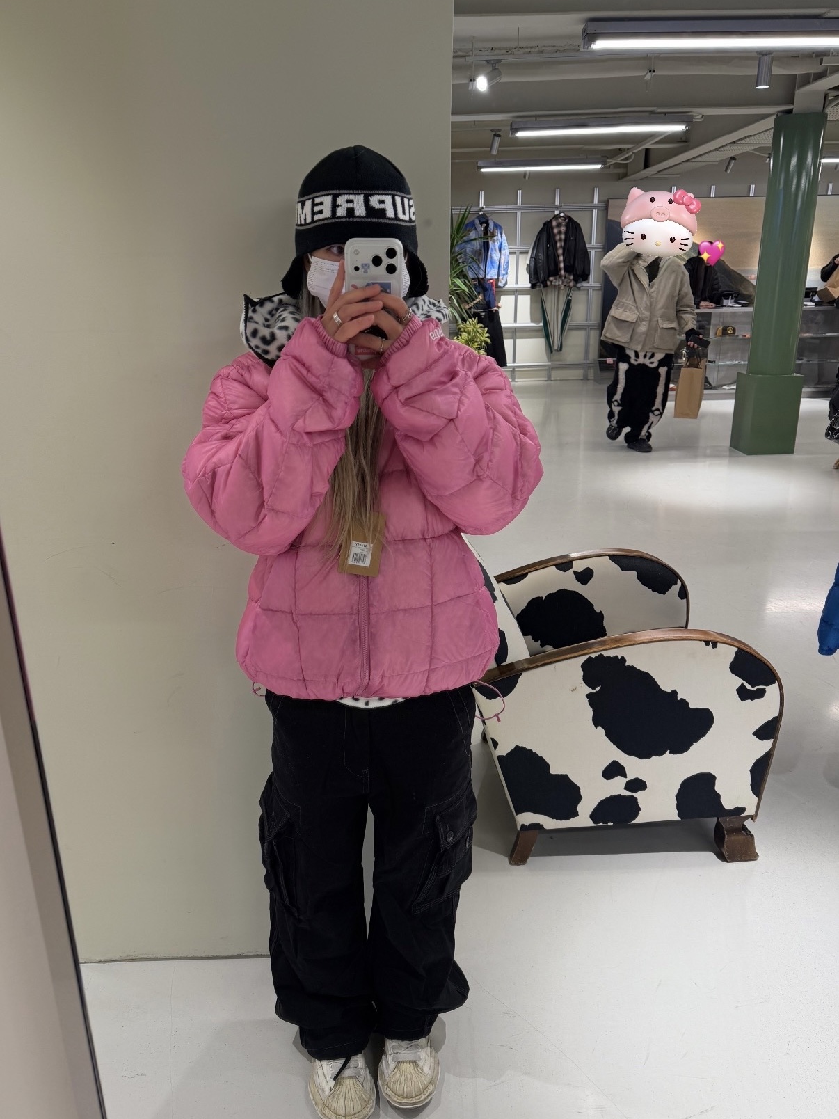 Stussy Midweight Puffer Pink 착용 스타일 - 1