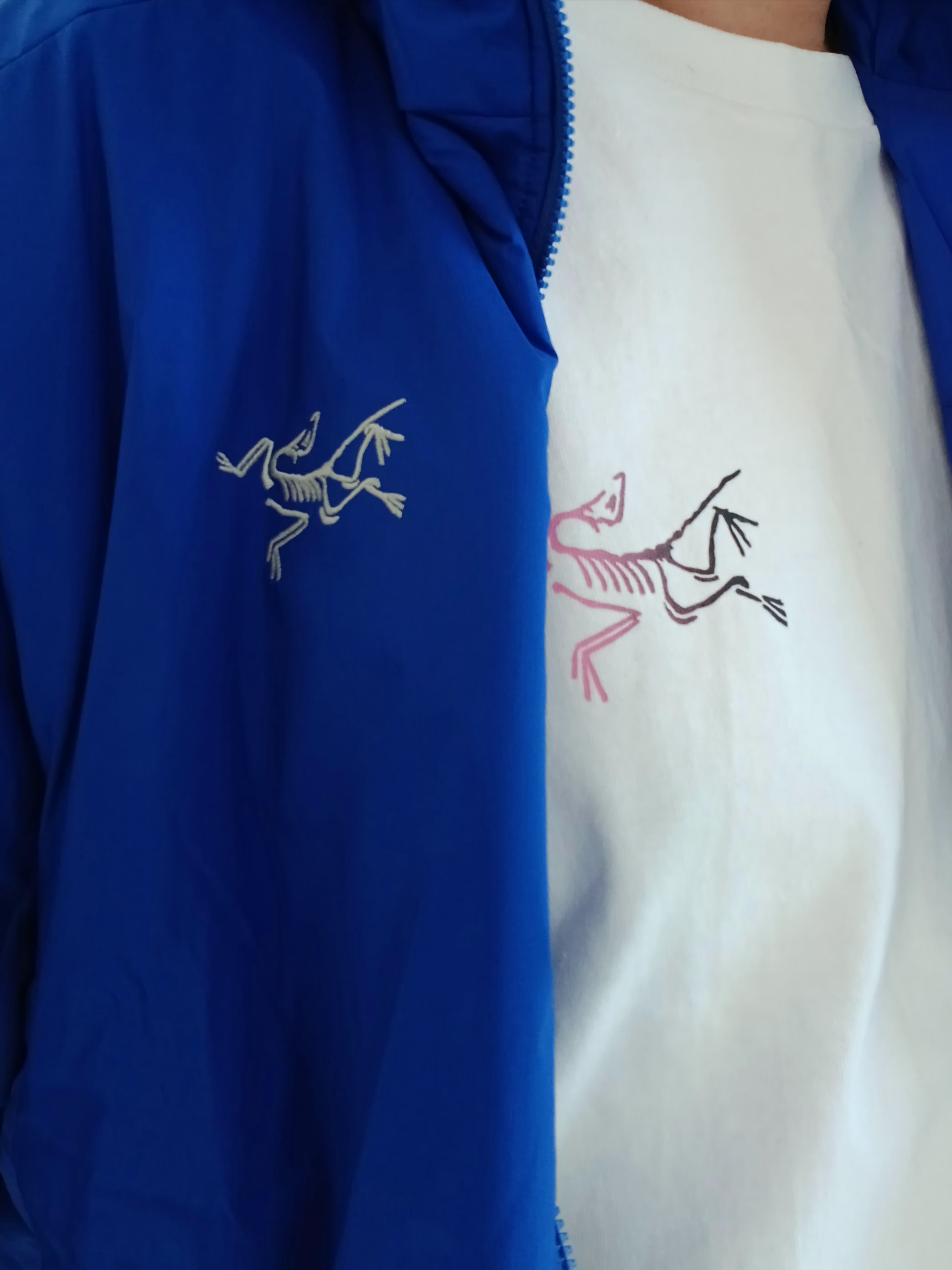 Arc'teryx Atom SV Hoody Vitality, Arc'teryx Kragg Cotton Logo SS T-Shirt White Light Soul 착용 스타일 - 1