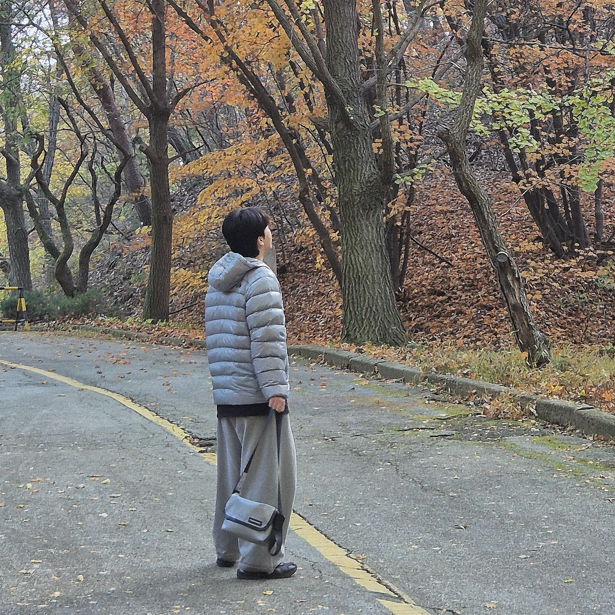 The North Face Matier Down Hoodie RDS Light Gray - 25FW 착용 스타일