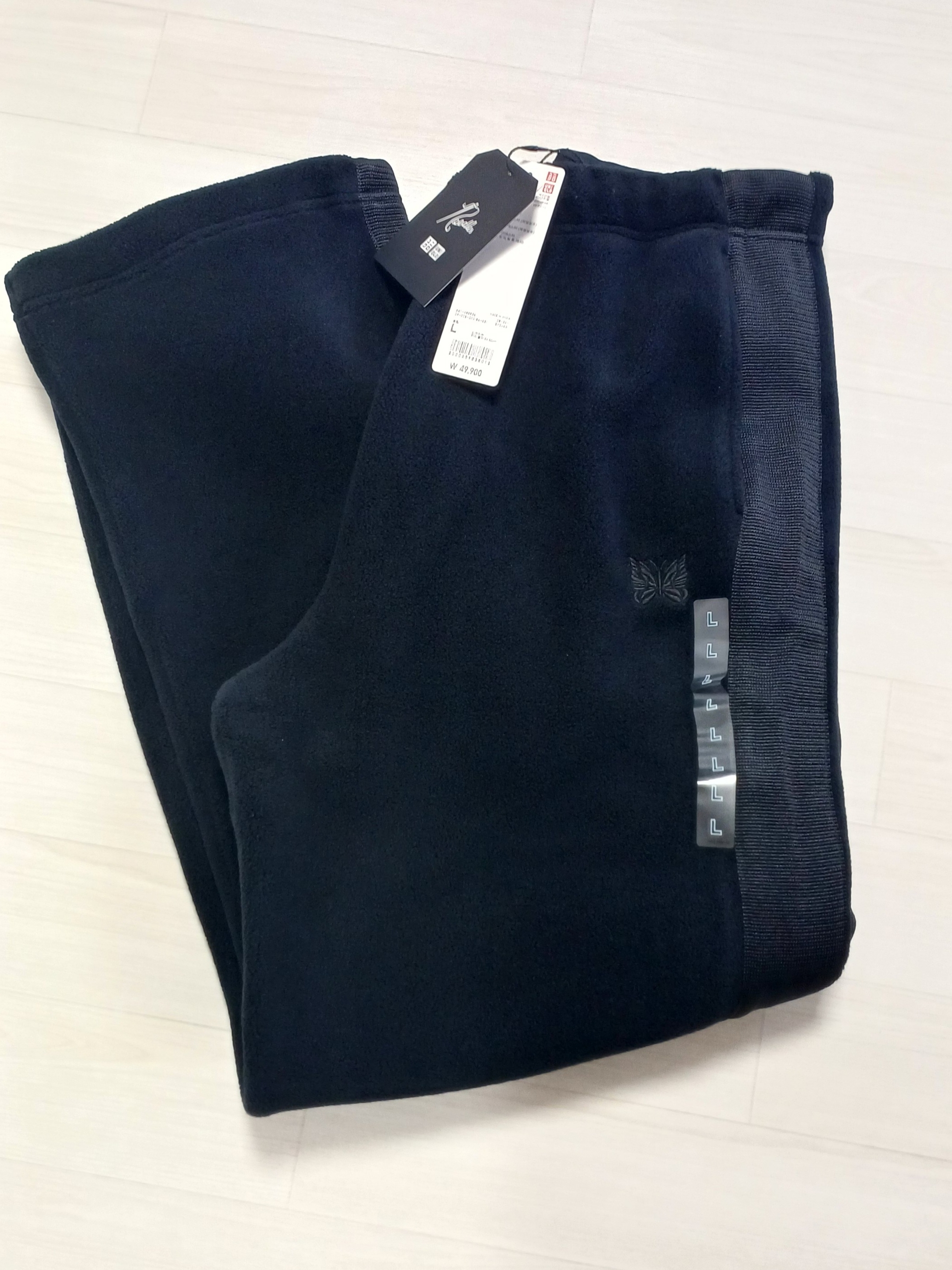 Uniqlo x Needles Fleece Wide Pants Longer Length Black - KR 착용 스타일