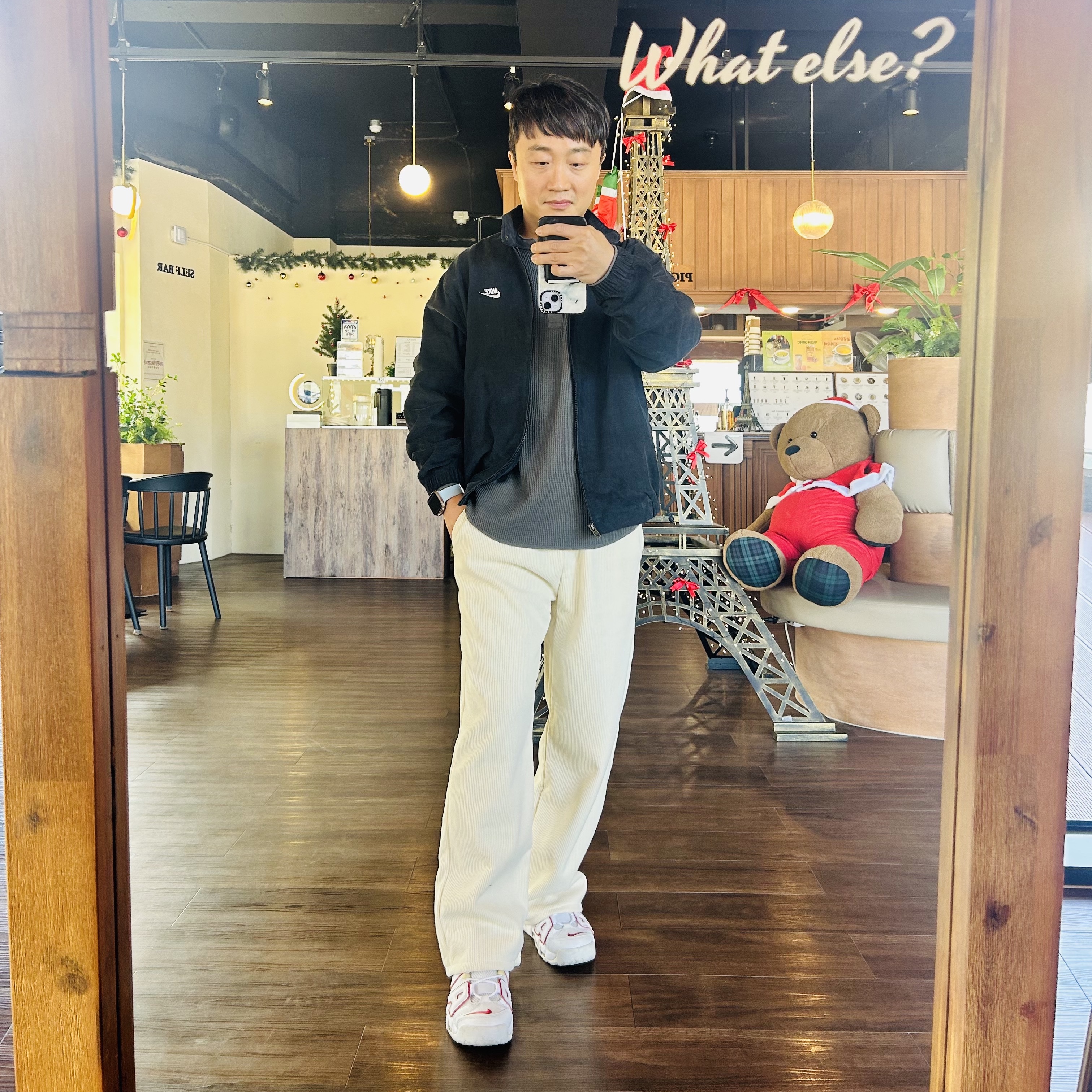 Nike NSW Club Corduroy Harrington Jacket Black - Asia, Nike Air More Uptempo White Varsity Red 2021 착용 스타일