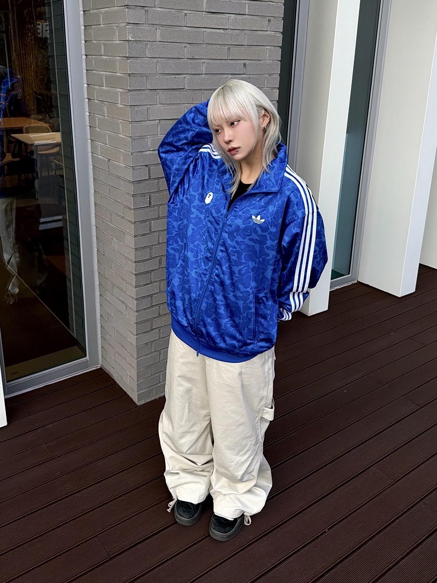 Adidas x BAPE Allover Print Track Top Blue - KR Sizing, Adidas x BAPE Allover Print Track Top Blue - US Sizing 착용 스타일