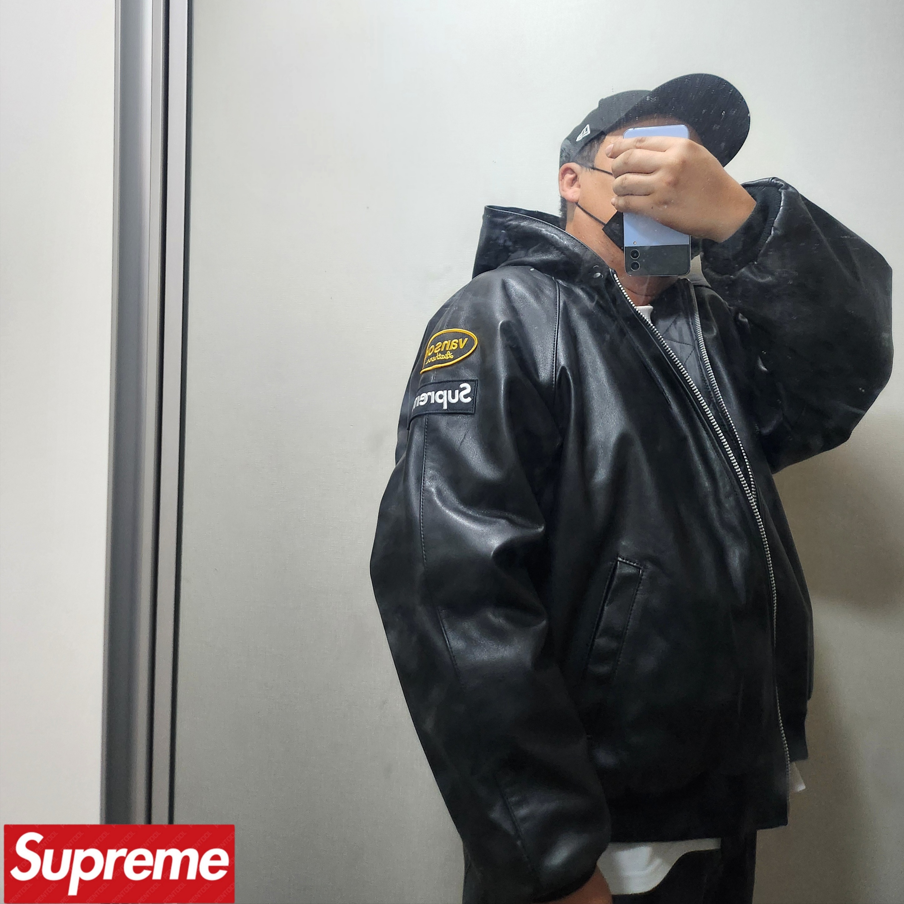 Supreme x Vanson Leathers Hooded Work Jacket Black - 24FW 착용 스타일 - 1