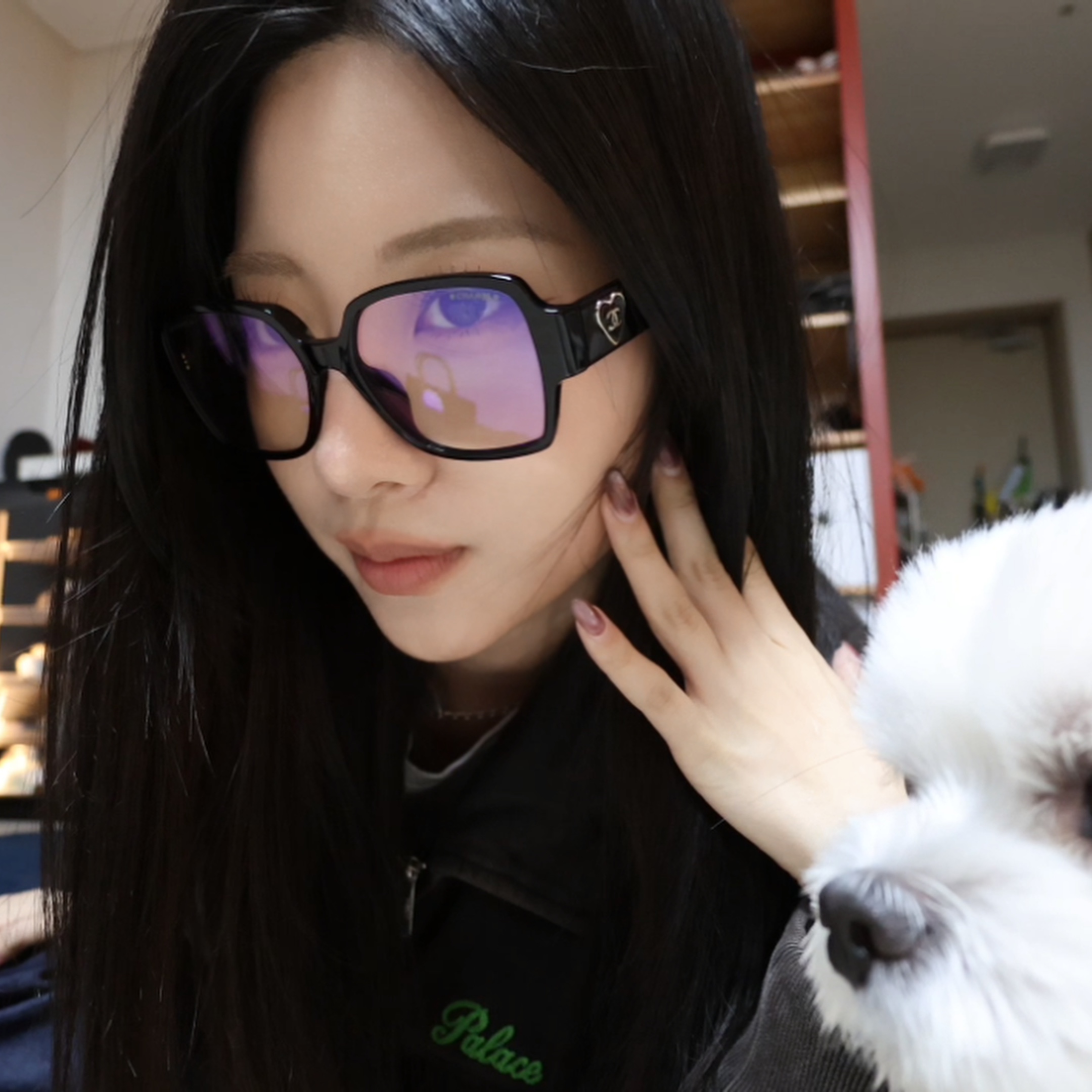 Chanel Square Blue Light Glasses Acetate & Black International Fit 착용 스타일 - 1