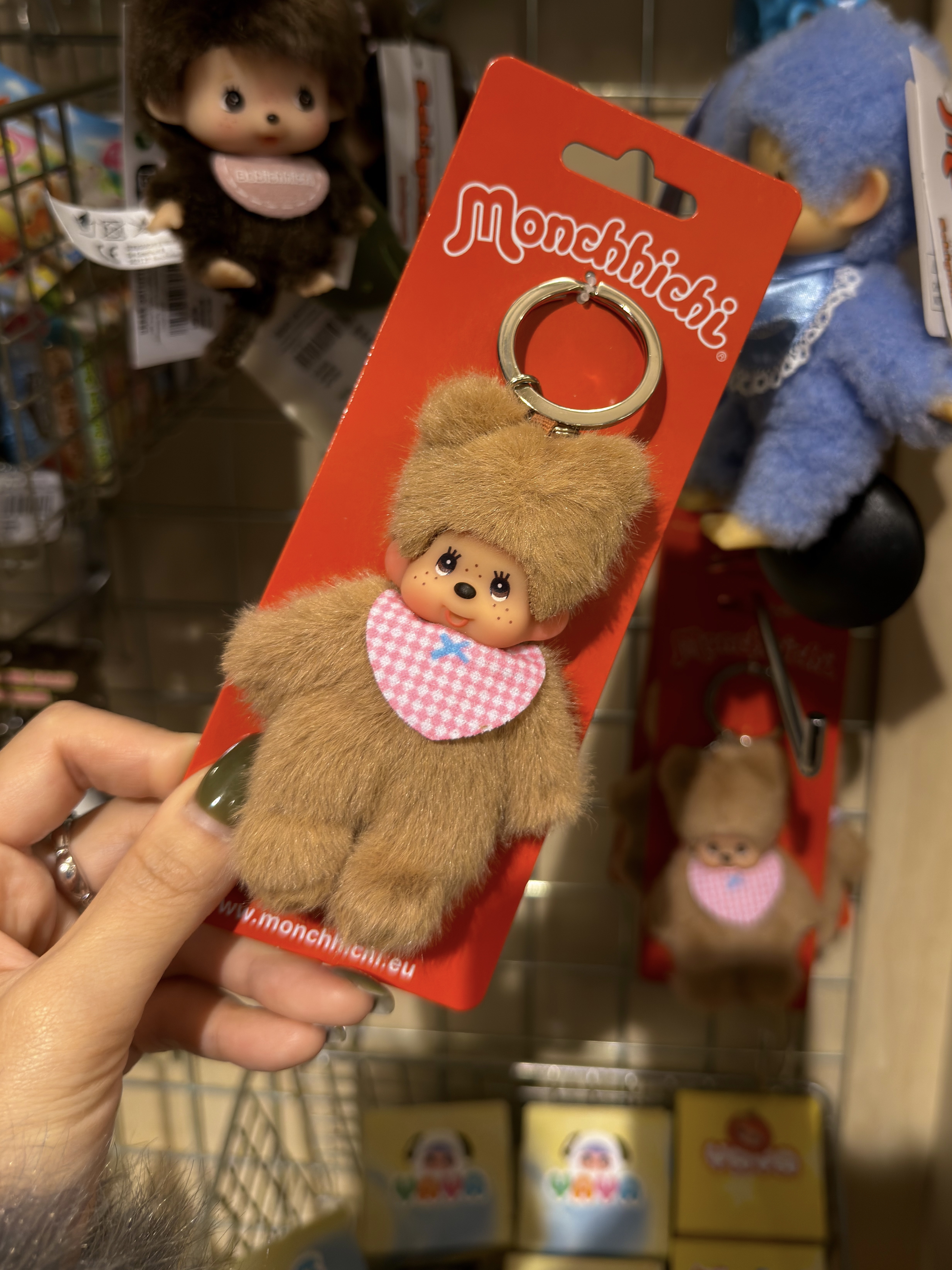 Monchhichi Bebichhichi Bighead SS Girl Key Chain Pink, Monchhichi Bebichhichi Plush Doll Key Chain Brown 착용 스타일 - 3