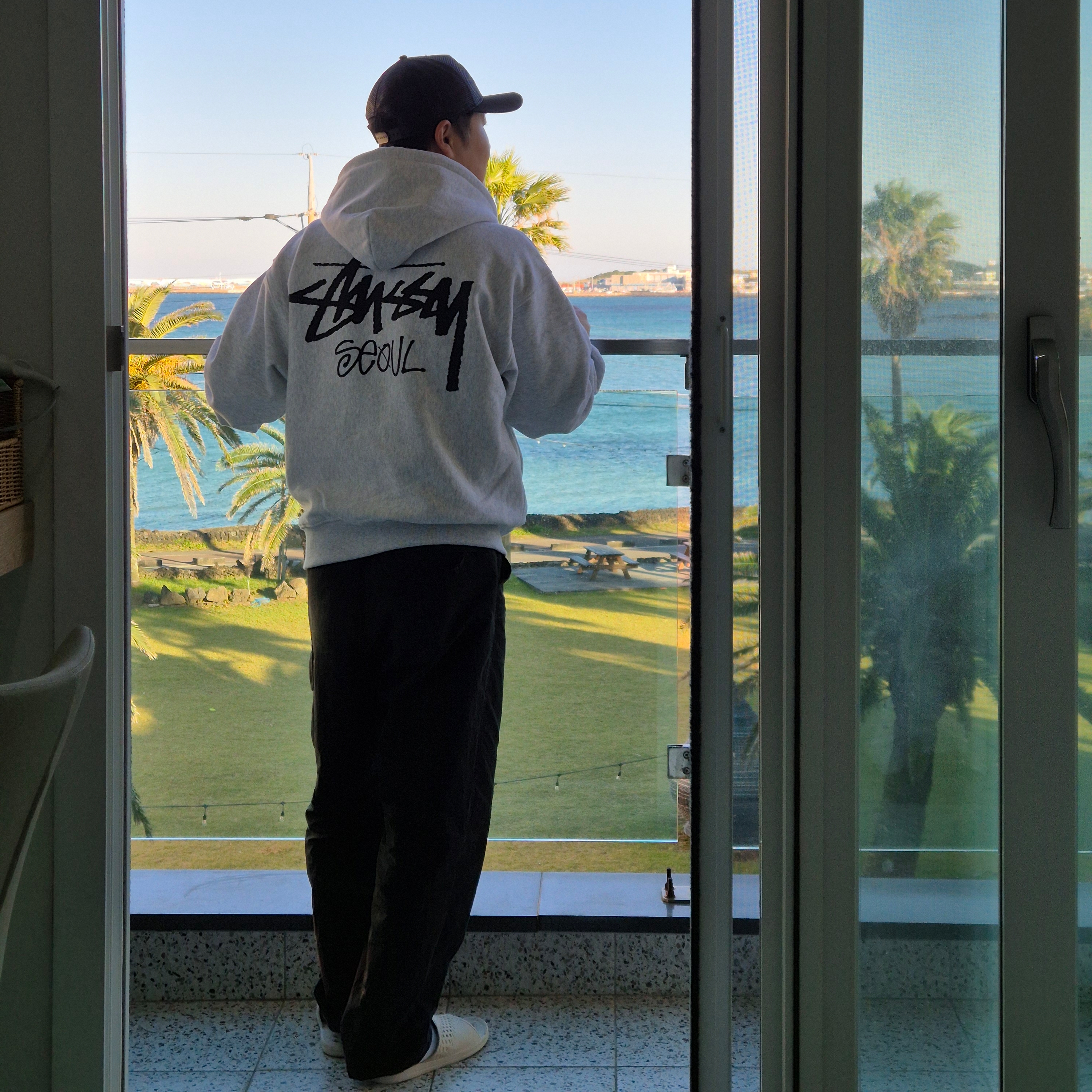 Stussy Stock Seoul Zip Hood Ash Heather 착용 스타일 - 2
