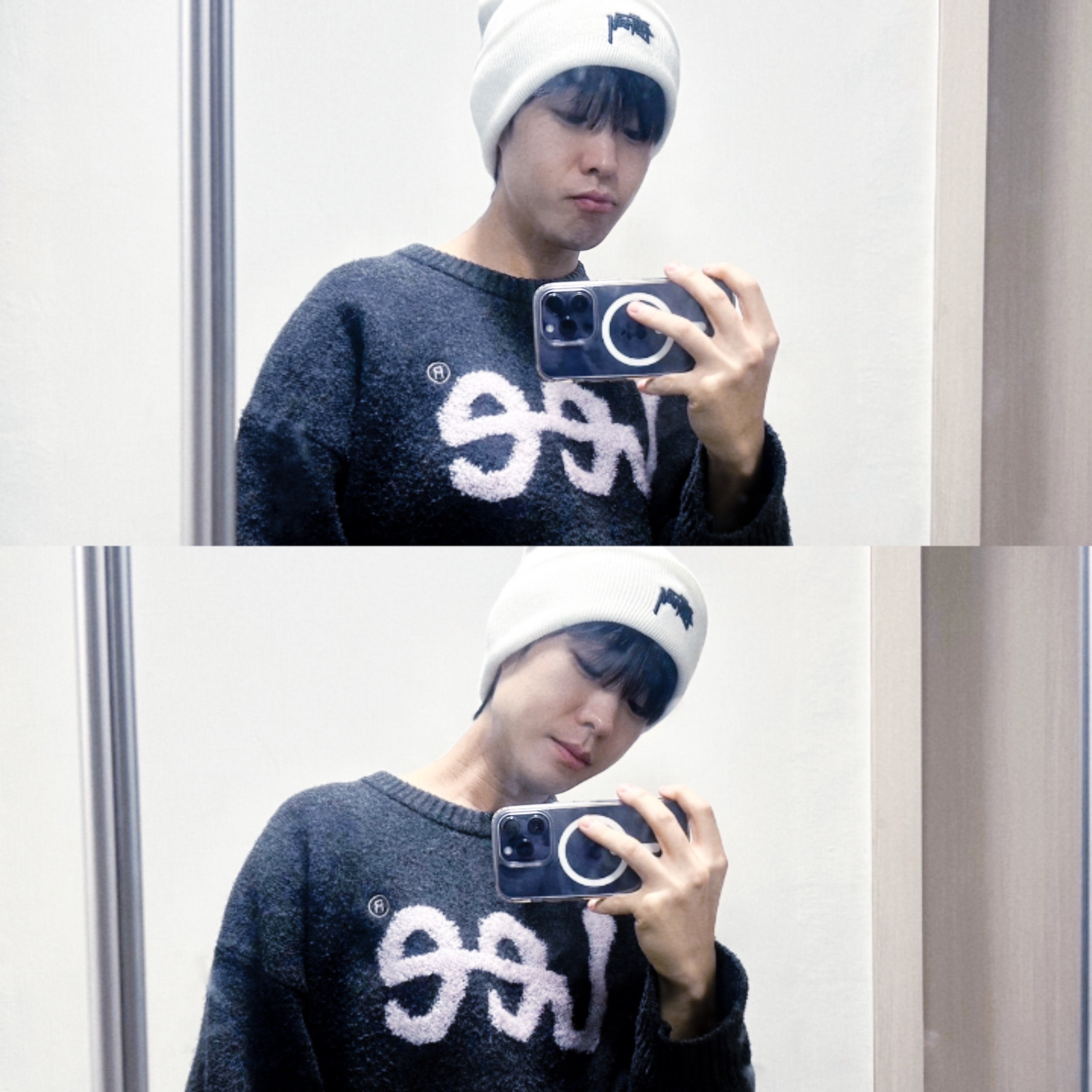 Nike x Stussy NRG Cuffed Beanie Summit White 착용 스타일