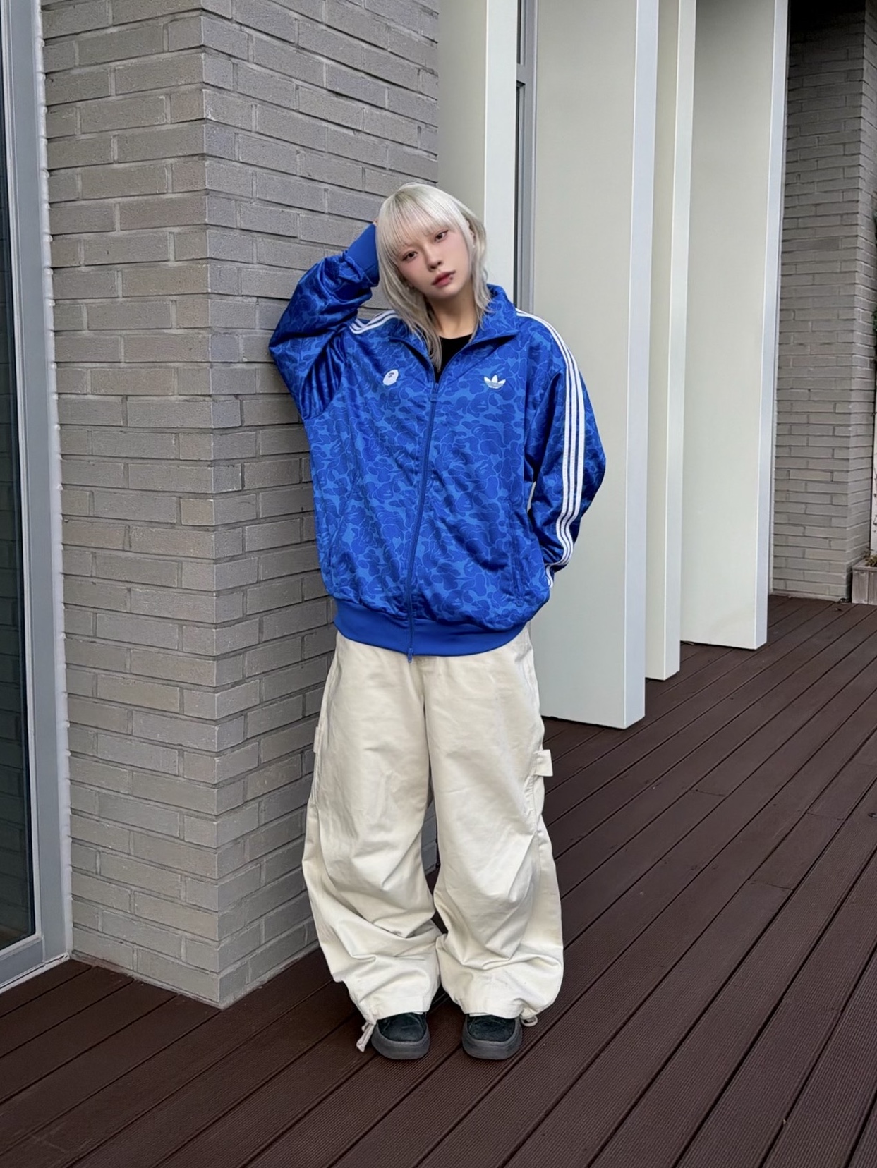 Adidas x BAPE Allover Print Track Top Blue - KR Sizing, Adidas x BAPE Allover Print Track Top Blue - US Sizing 착용 스타일