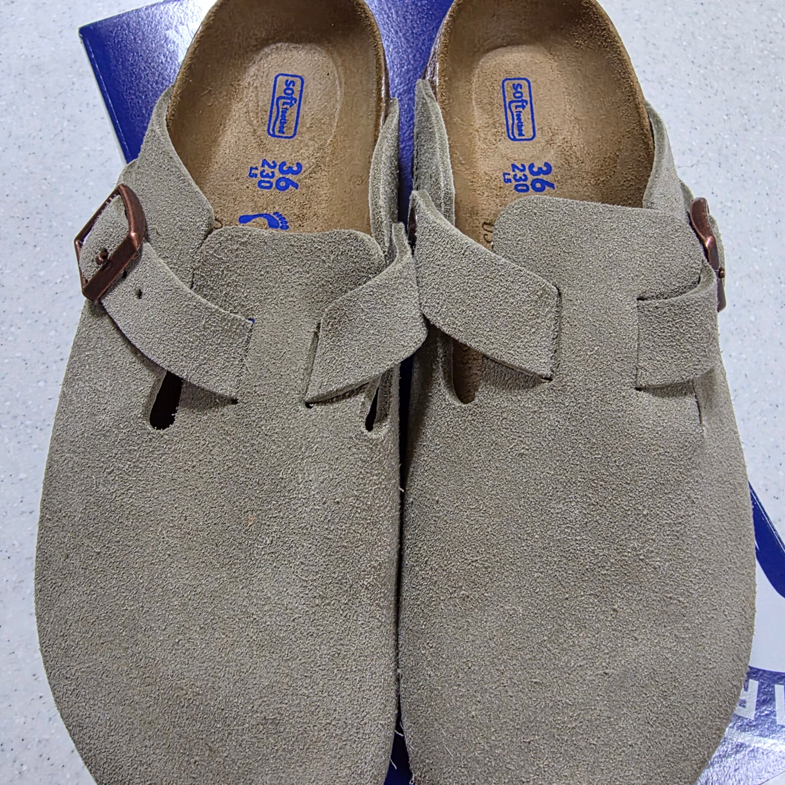 Birkenstock Boston Soft Footbed Taupe - Narrow 착용 스타일