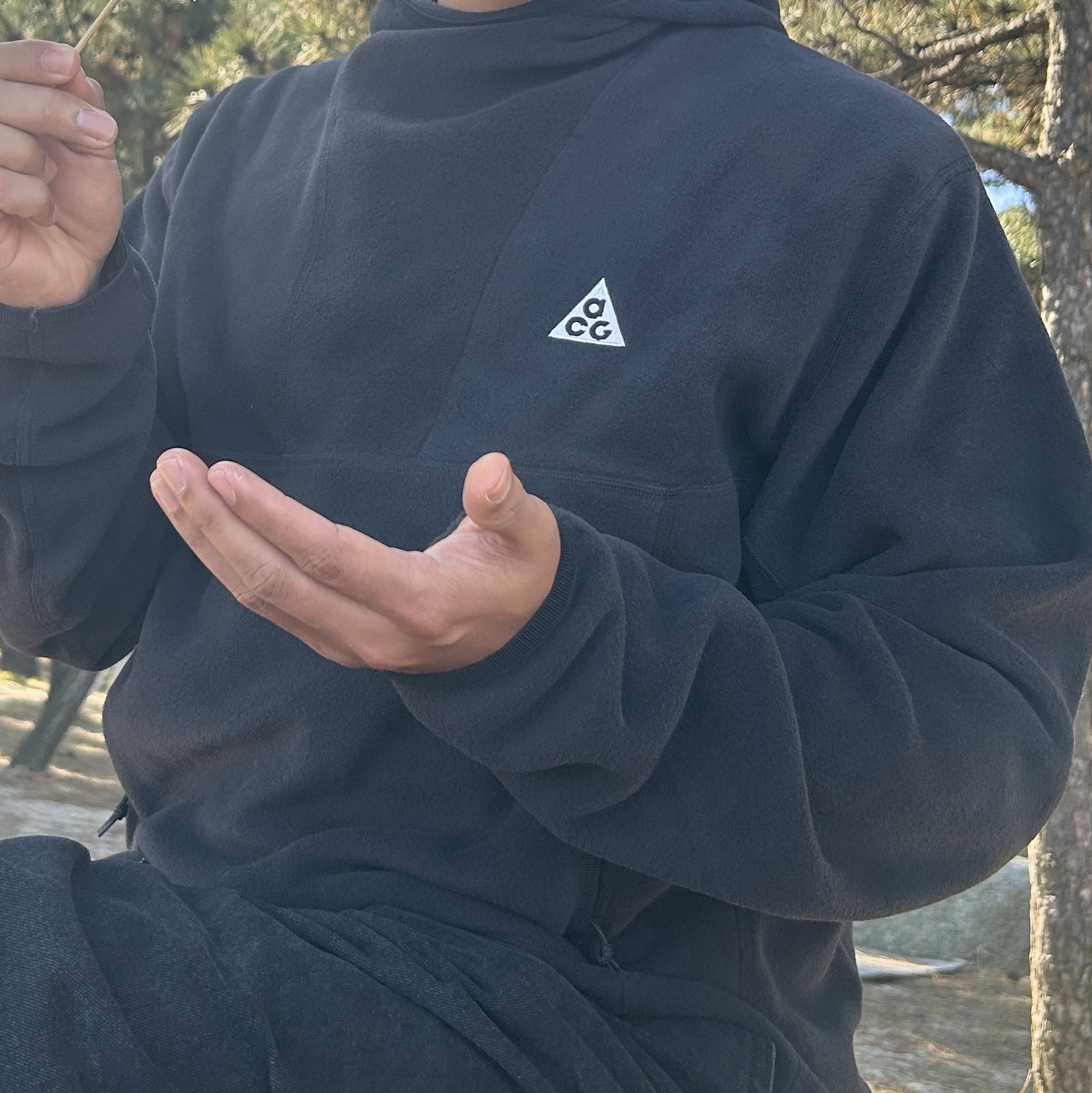 Nike ACG Polartec Wolf Tree Pullover Hoodie Black Summit White  - Asia 착용 스타일