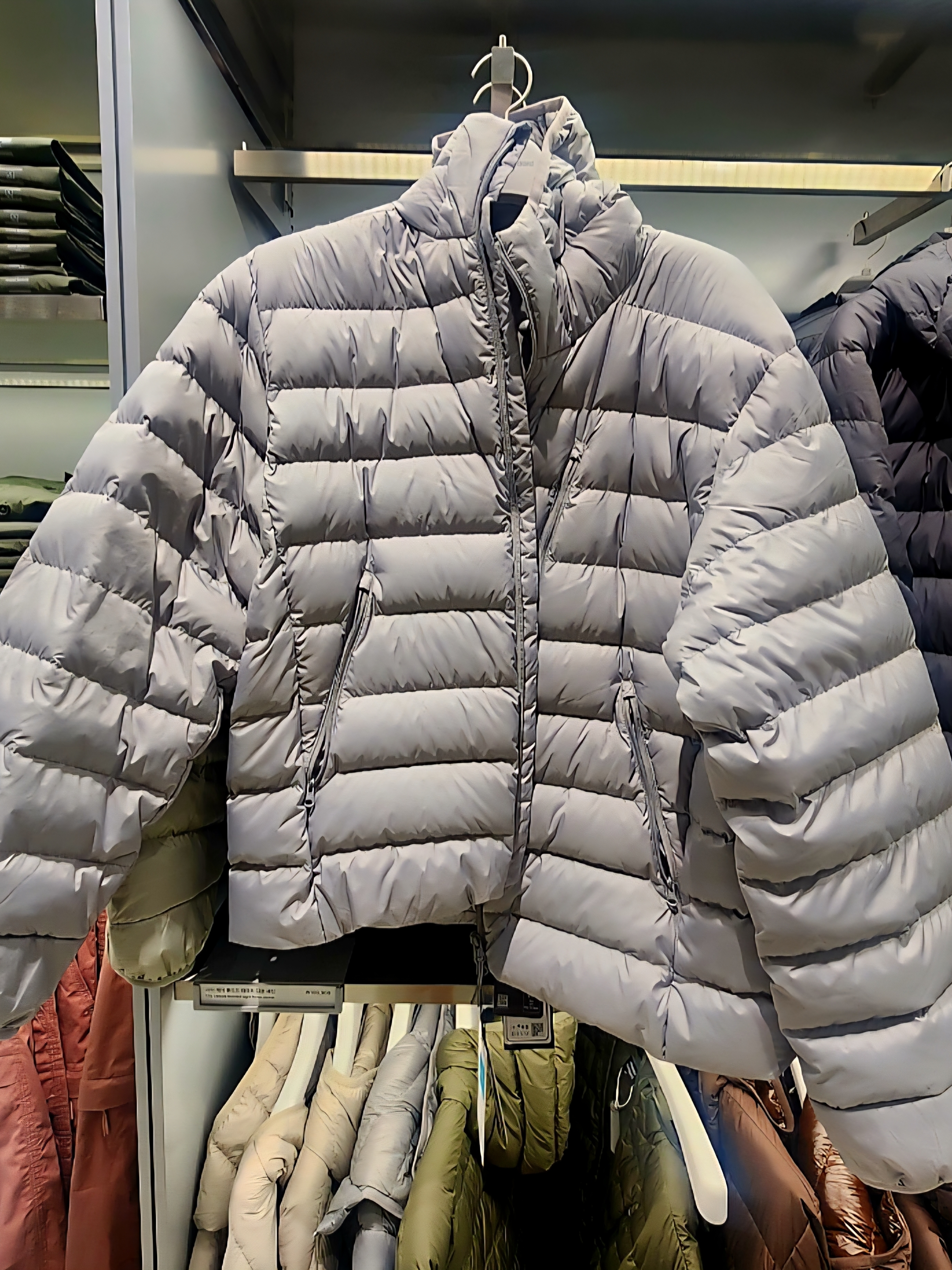 Musinsa Standard City Leisure Hooded Light Down Jacket Light Grey 착용 스타일