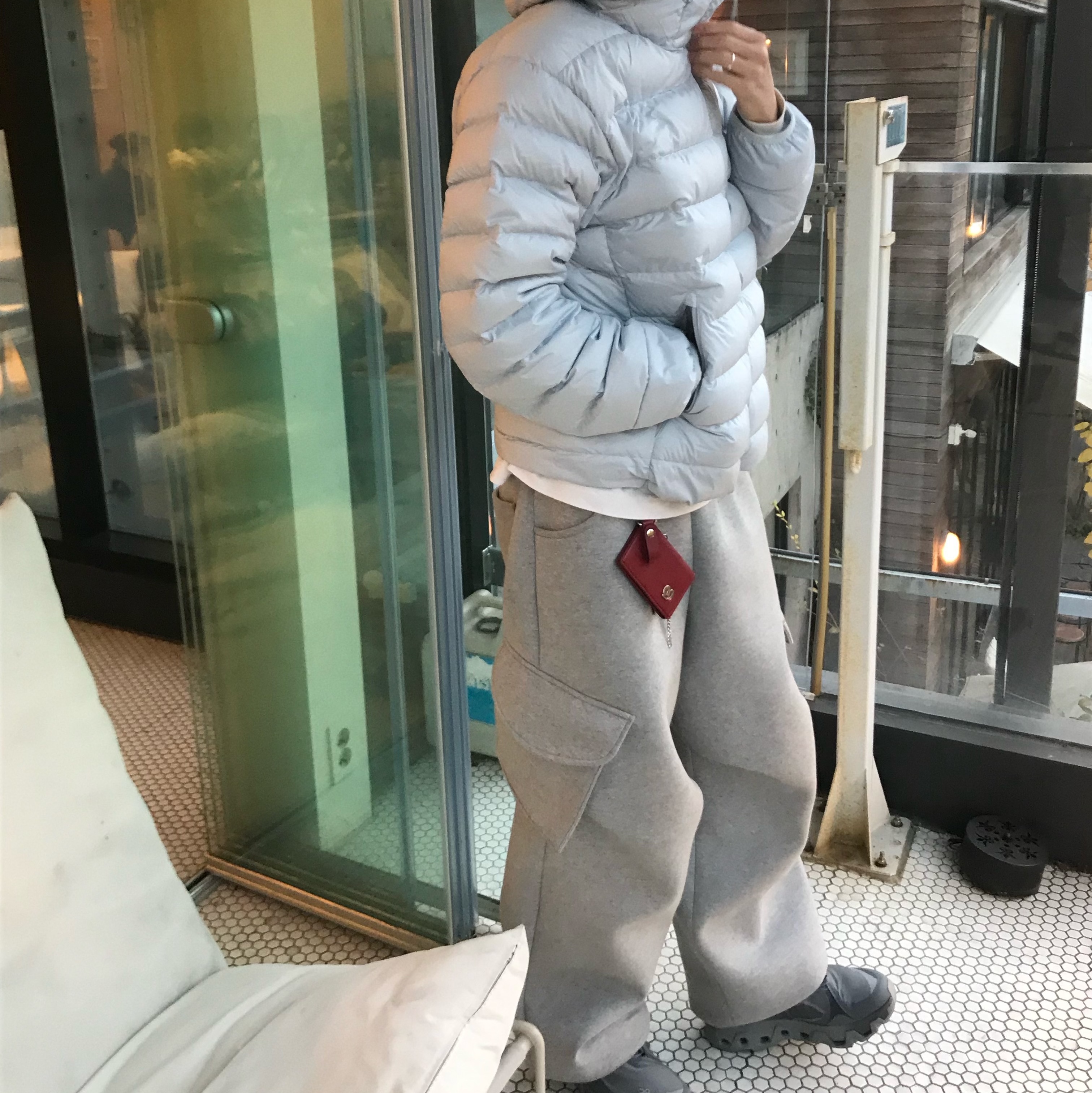 On Running x Post Archive Faction (Paf) Cloudmonster Hyper Phantom Apollo, Musinsa Standard City Leisure Hooded Light Down Jacket Cloudy Blue 착용 스타일