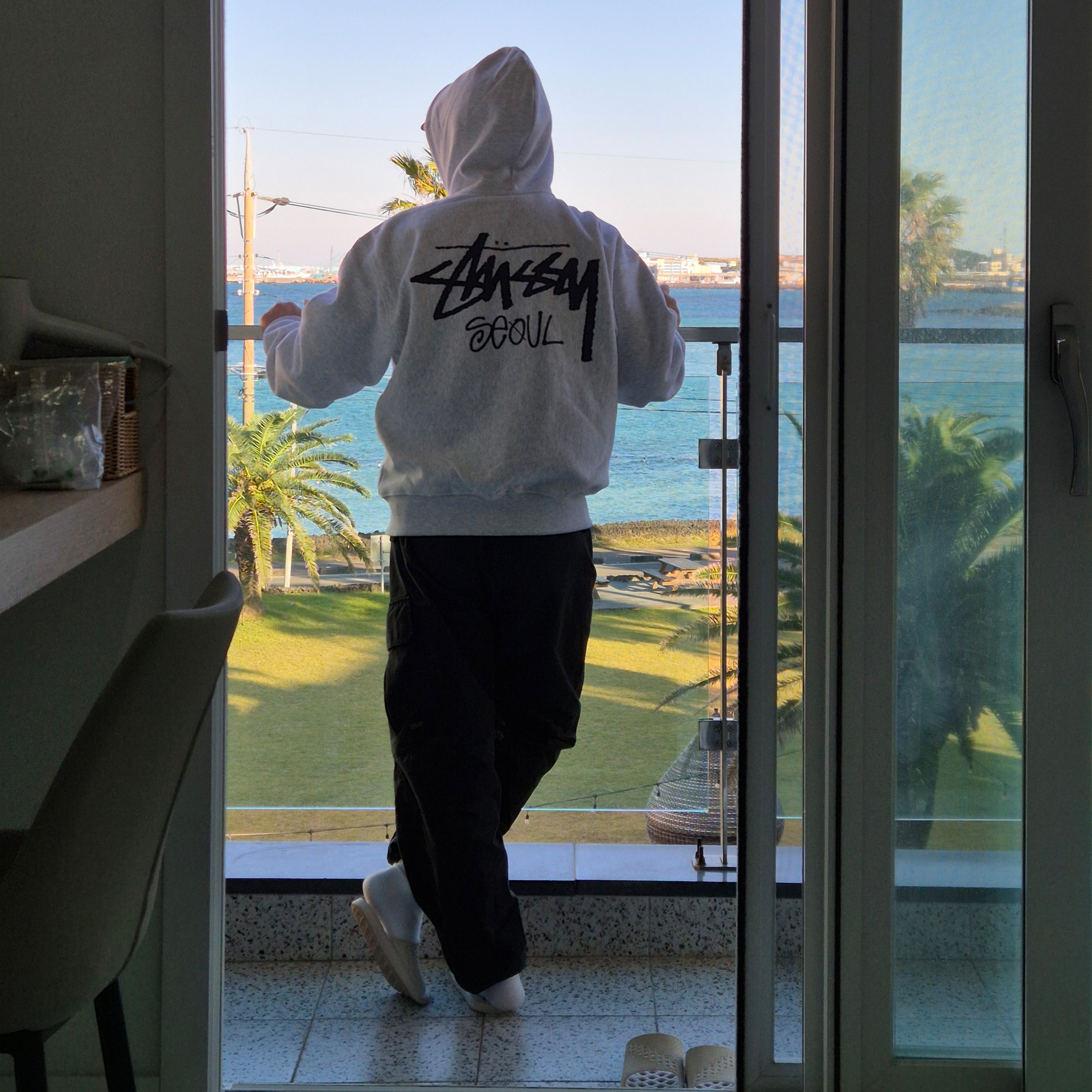 Stussy Stock Seoul Zip Hood Ash Heather 착용 스타일 - 1