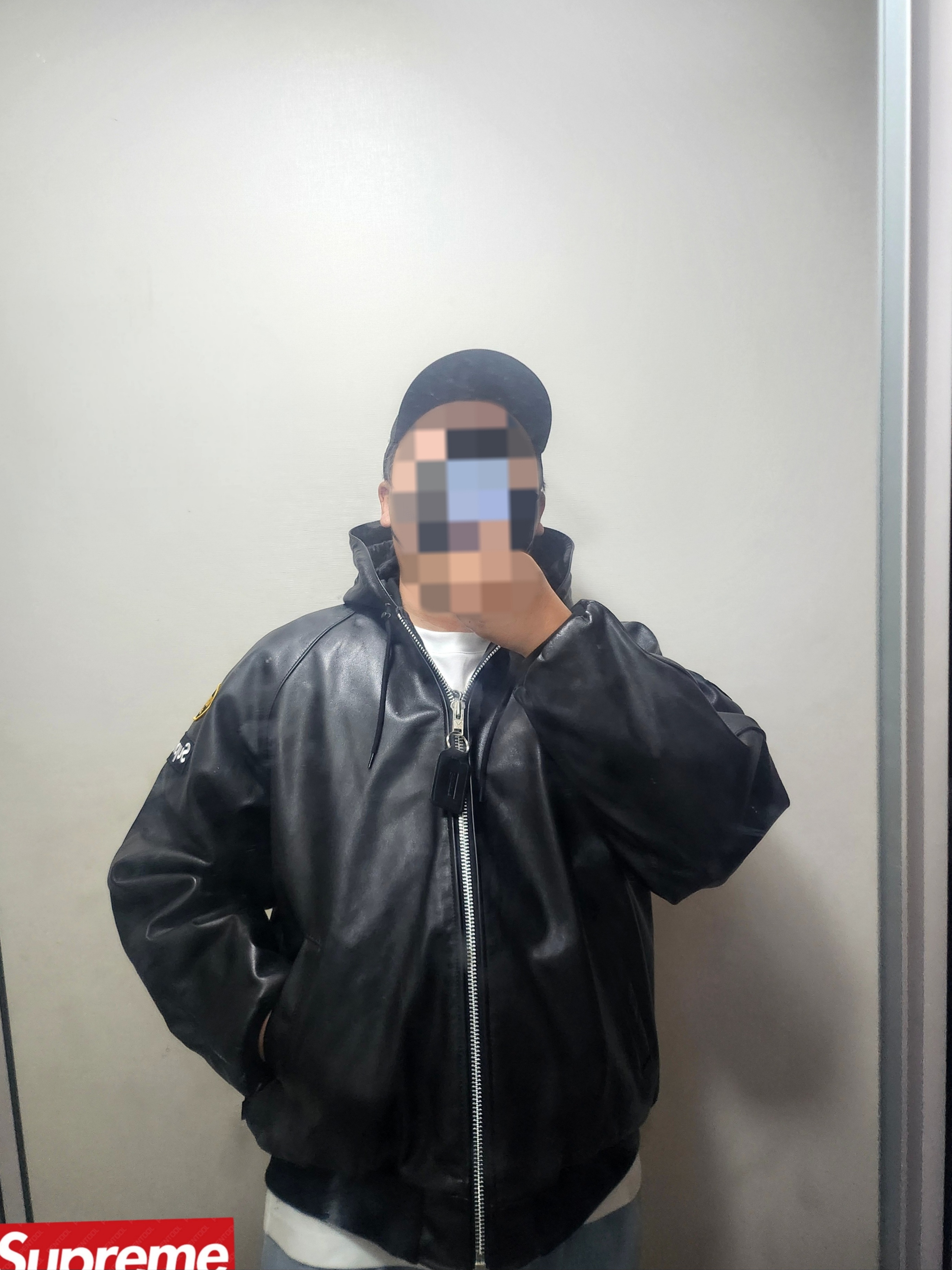 Supreme x Vanson Leathers Hooded Work Jacket Black - 24FW 착용 스타일