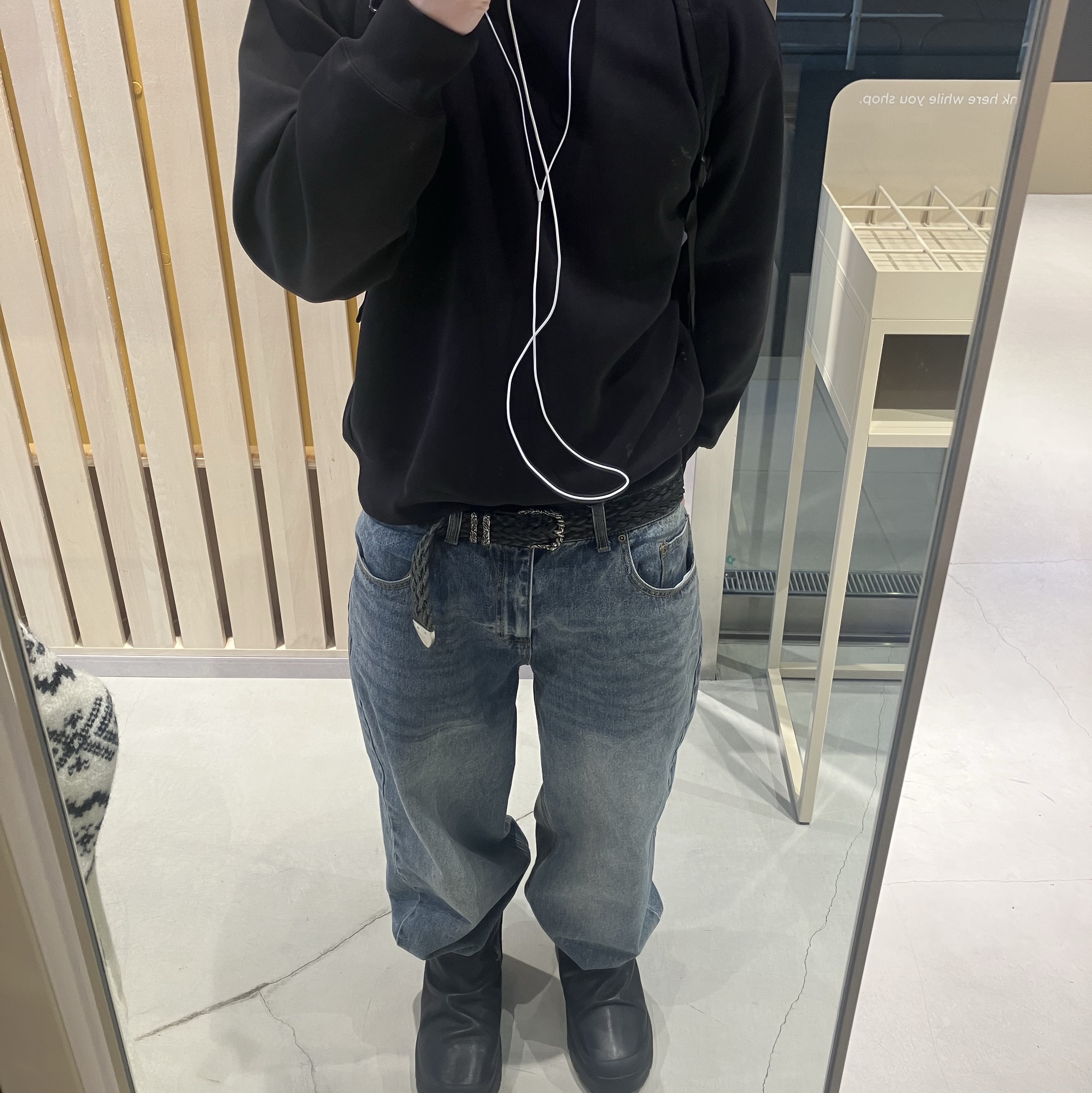 [더블적립]Farfromwhat Far Weaving Belt Black 착용 스타일