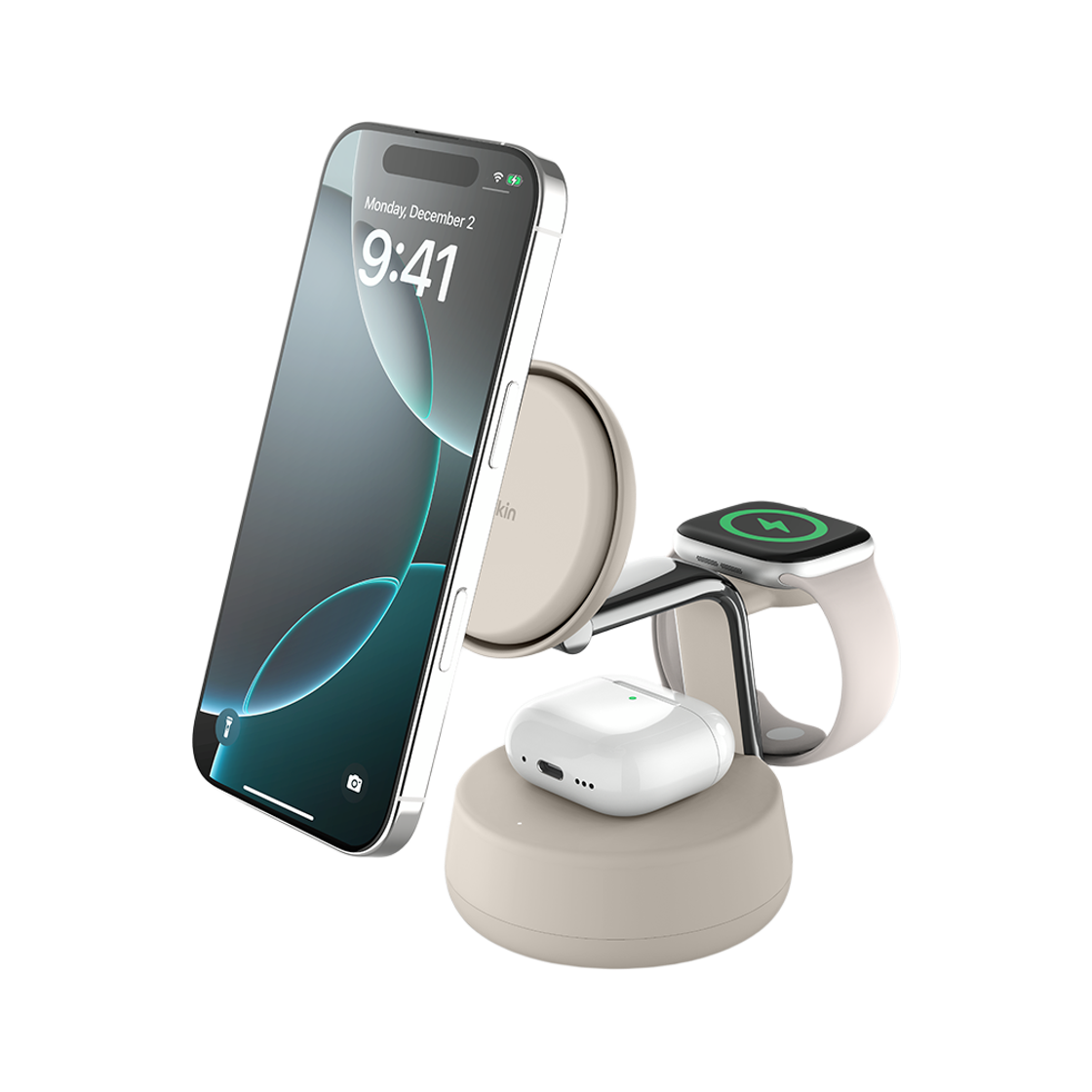 벨킨 Qi2 3in1 25W 마그네틱 초고속 무선 충전 스탠드 WIZ040kr 샌드(Belkin 3-in-1 Qi2 25W Magnetic Wireless Charger WIZ040kr Sand)