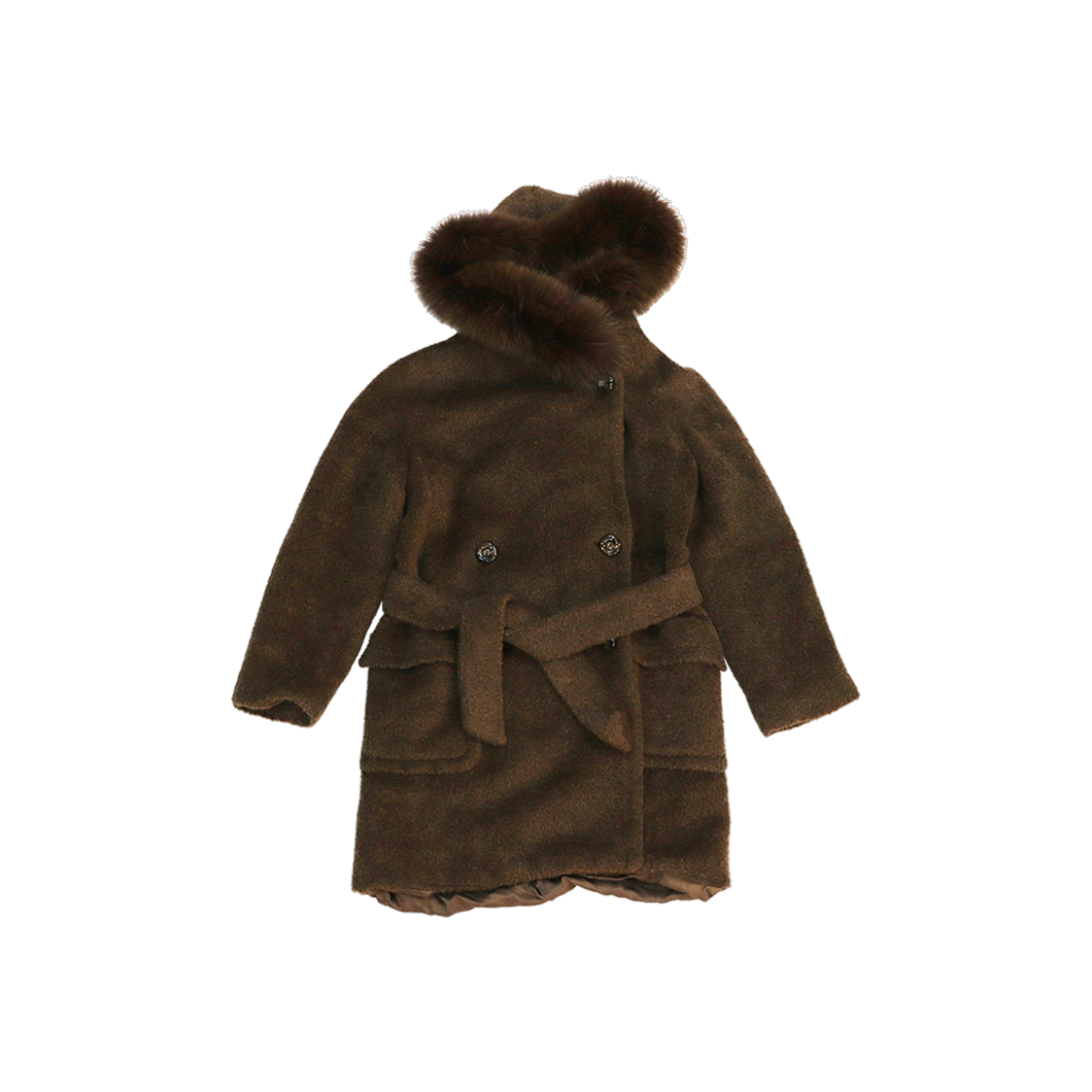 막스마라 브라운 퍼 후드 코트 A-C41331(Max Mara Brown Fur Hooded Coat A-C41331)