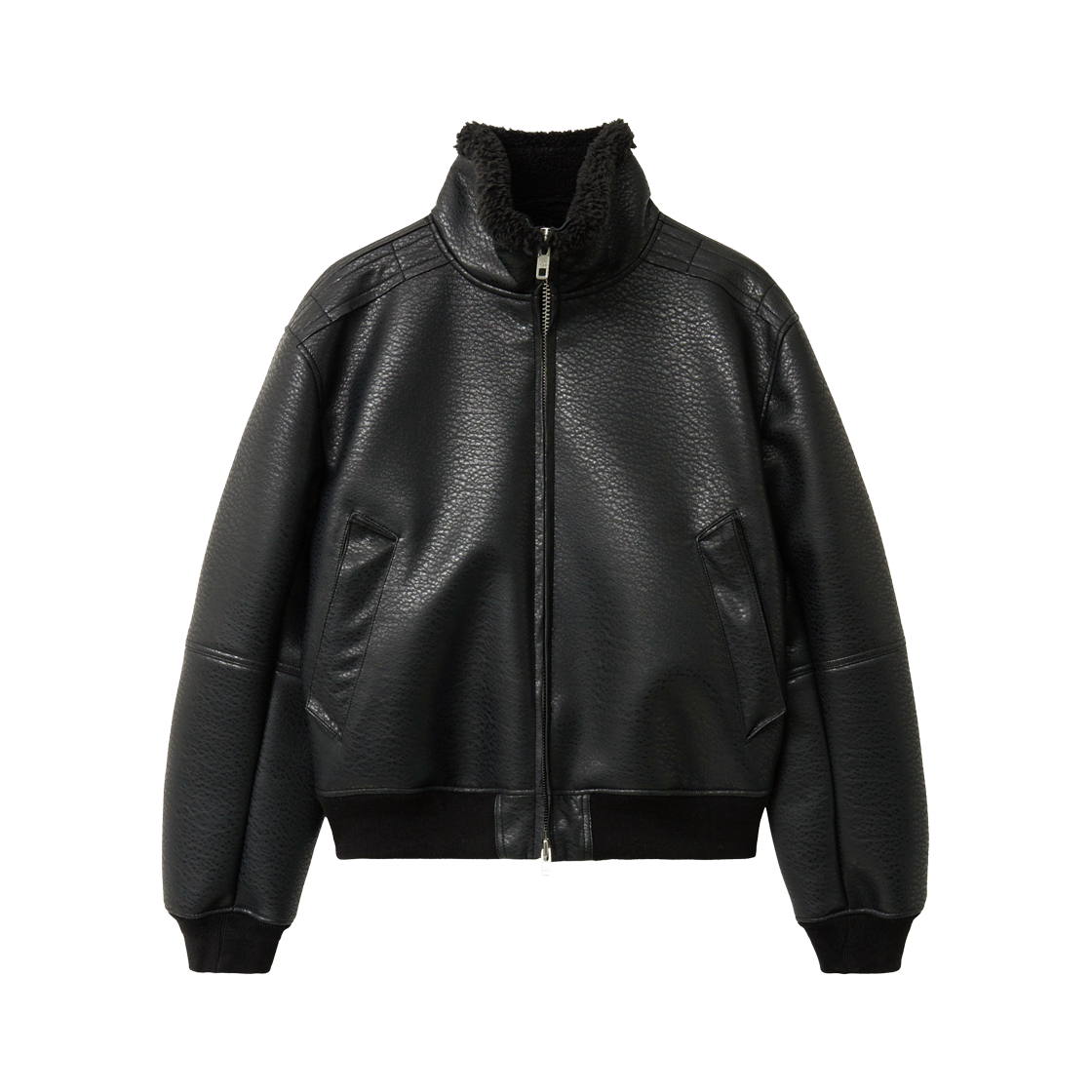 알렌느 페블 포우 시어링 하이넥 블루종 블랙(Haleine Pebbled Faux Shearling High-Neck Blouson Black (WJ402))