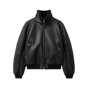 Haleine Pebbled Faux Shearling High-Neck Blouson Black (WJ402)