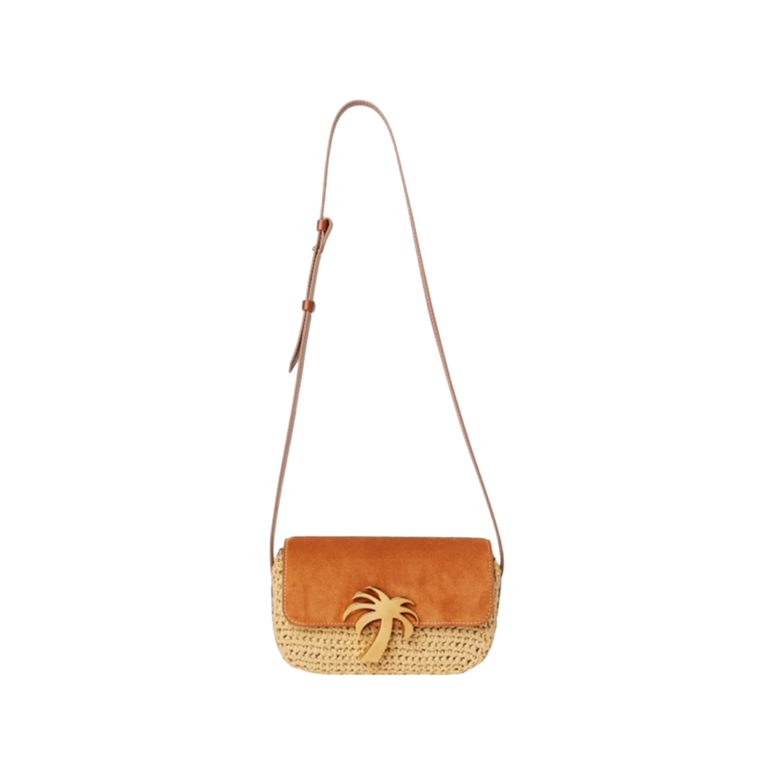 팜엔젤스 우븐 팜 브리지 스웨이드 백 브라운(Palm Angels Woven Palm Bridge Suede Bag Brown)