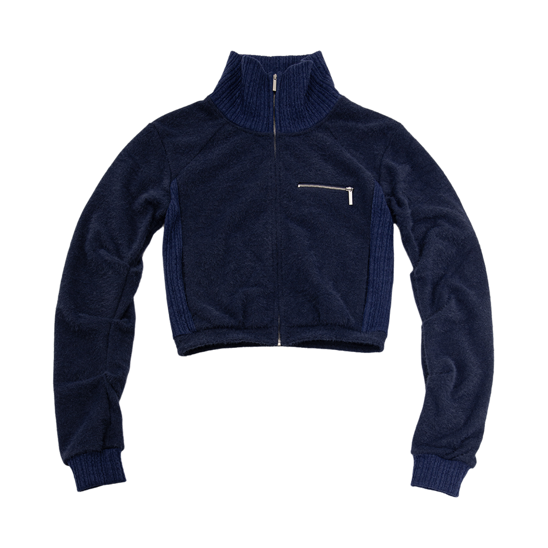 웻태그 하이넥 니트 집업 네이비